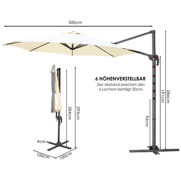 MVPower Sonnenschirm, 300cm Ampelschirm UV 50+ für Hof Terrasse, Pool, Caf