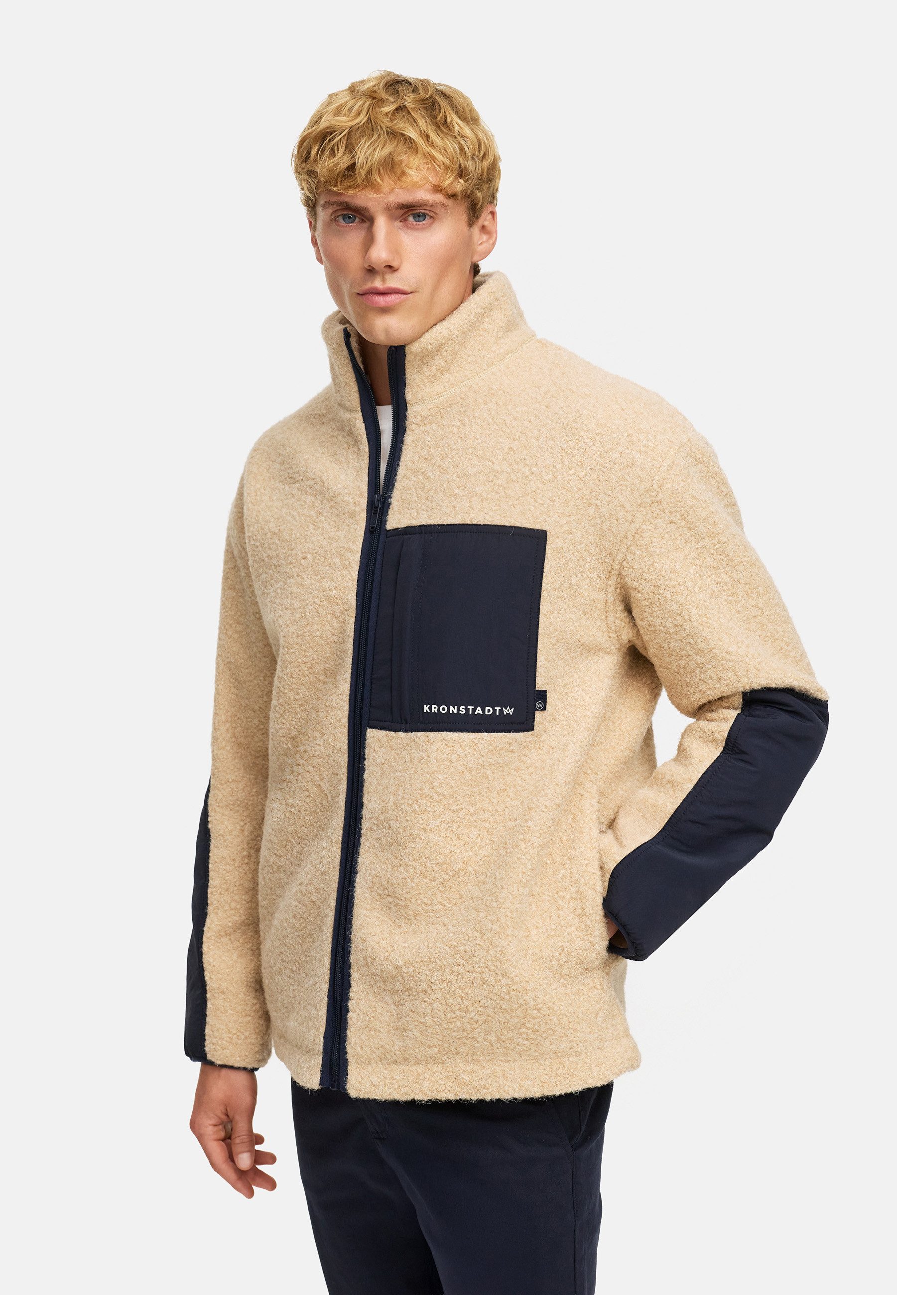 Kronstadt Sommerjacke Herren KSSteele teddy Übergangsjacke Herrenjacke Teddy-Sweatjacke mit Nylon-Einsätzen und Brusttasche