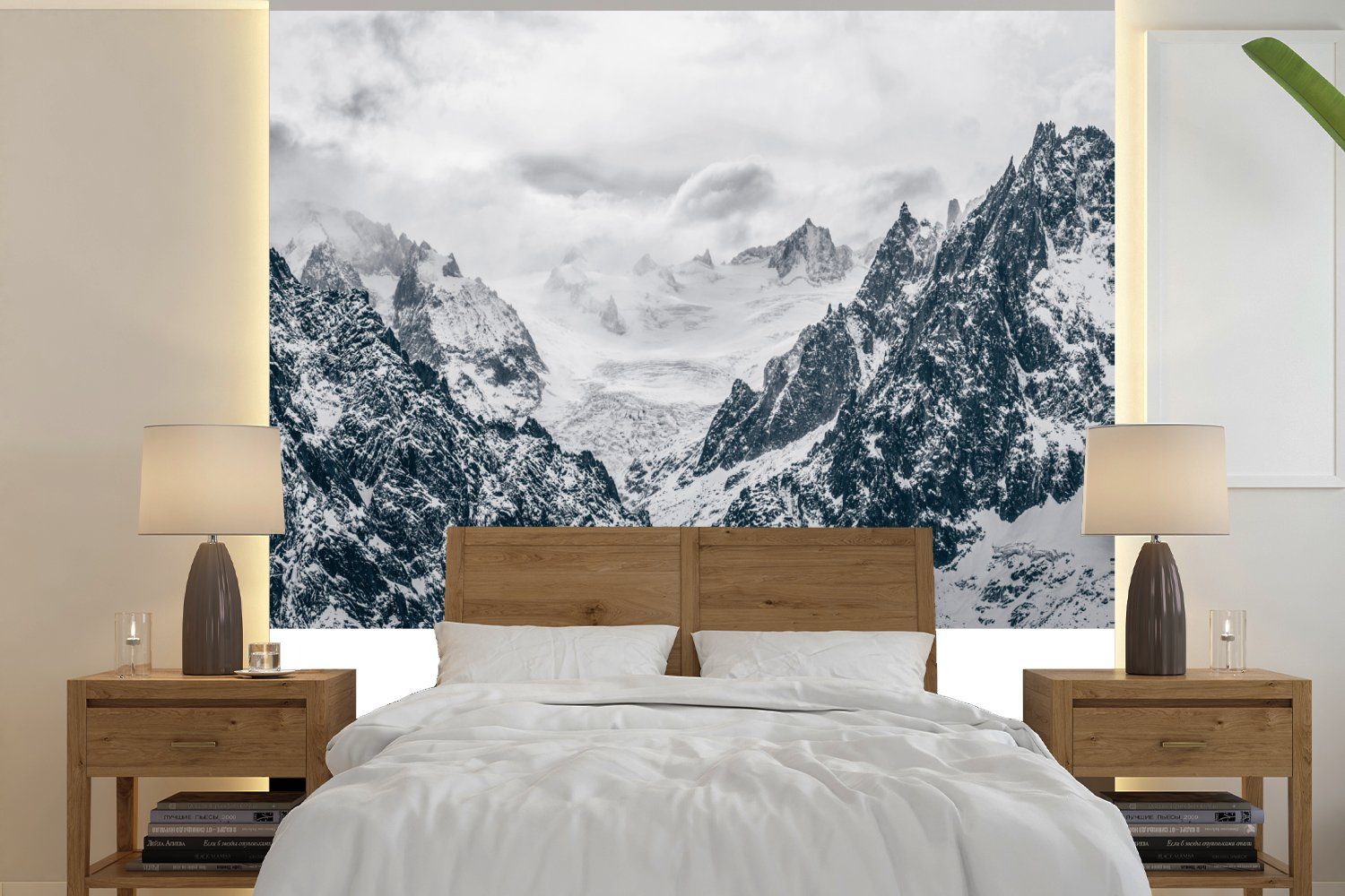 MuchoWow Fototapete Frankreich - Alpen - Schnee, Matt, bedruckt, (5 St), Vinyl Tapete für Wohnzimmer oder Schlafzimmer, Wandtapete
