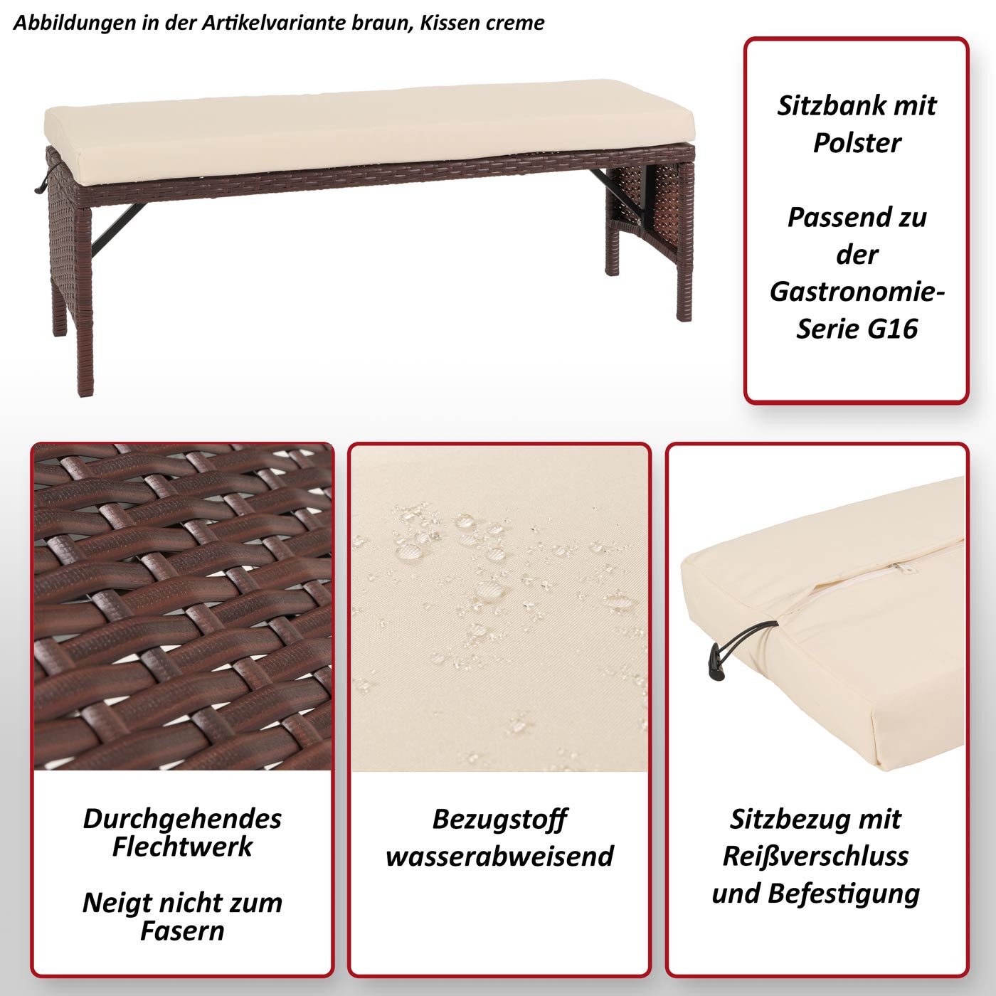 MCW Sitzbank MCW-G16-B, Sitzpolster mit Befestigung, Passend zu unserer Gastronomie-Serie G16
