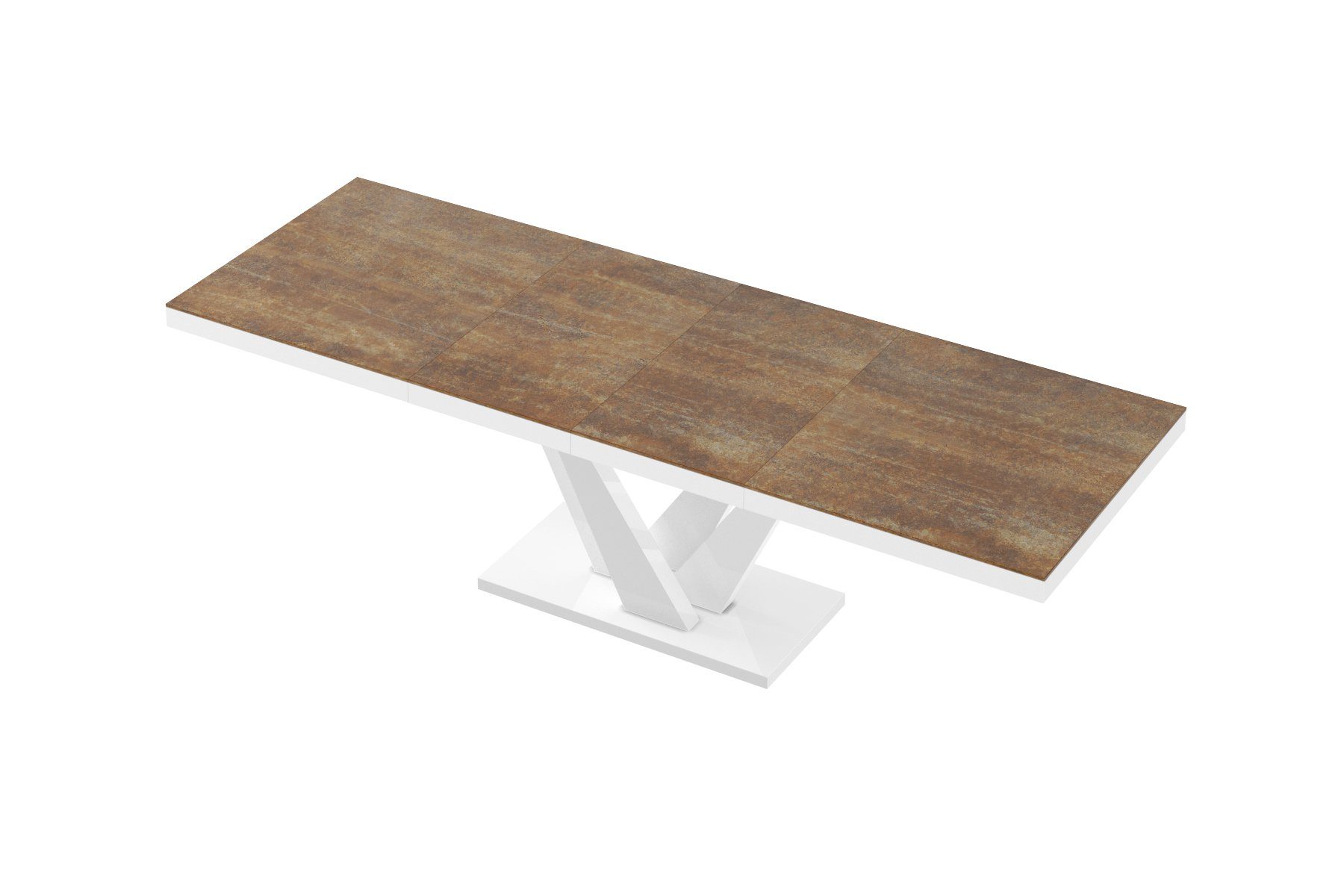 designimpex Esstisch Esstisch Weiß 160 256 cm Rostoptik HEV-111 matt ausziehbar Tisch bis Design - Hochglanz