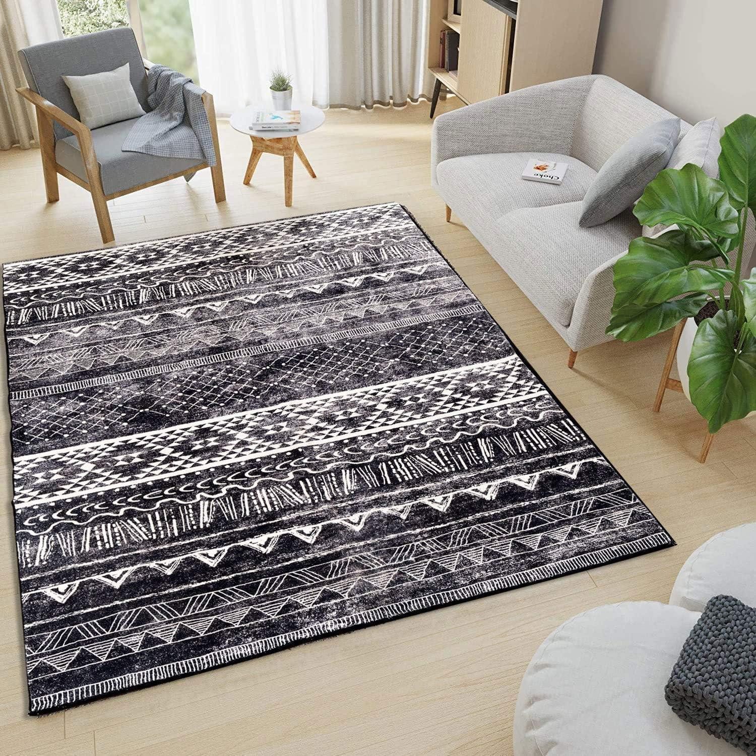 LuxusKollektion Fellteppich Teppich Kurzflor Rutschfest Schwarzweiß 120 x 160 cm Rechteckig