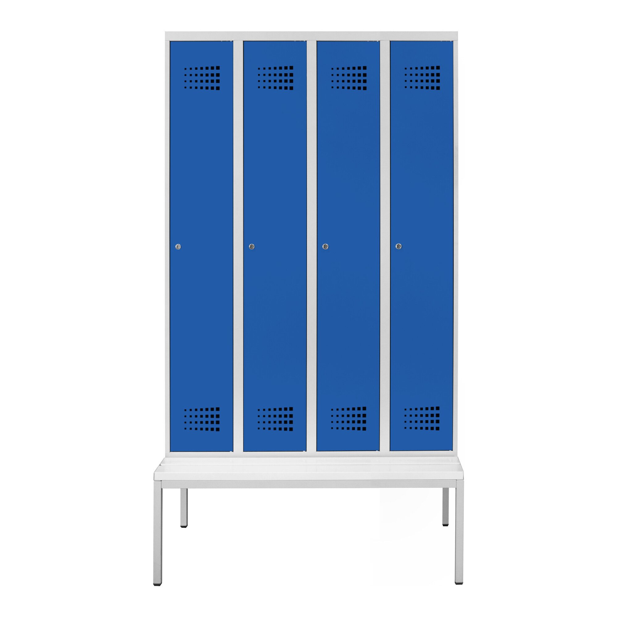 Stier Garderobenschrank STIER Garderobenspind Premium mit Sitzbankuntergestell 4 Abteile Zylin
