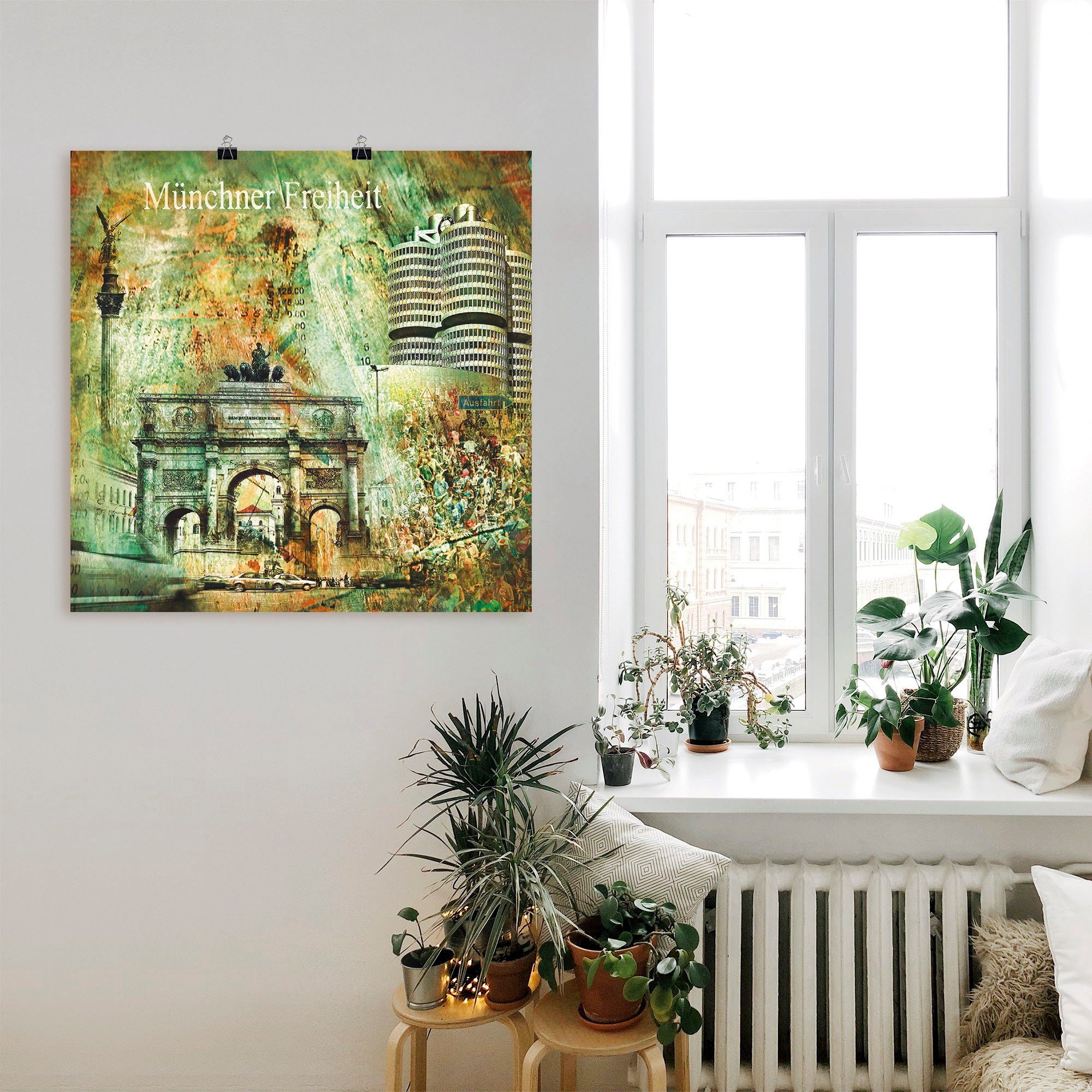 Poster Collage St), Skyline 03, Wandaufkleber Größen Artland Leinwandbild, Abstrakte in oder München Elemente als versch. Wandbild Architektonische (1