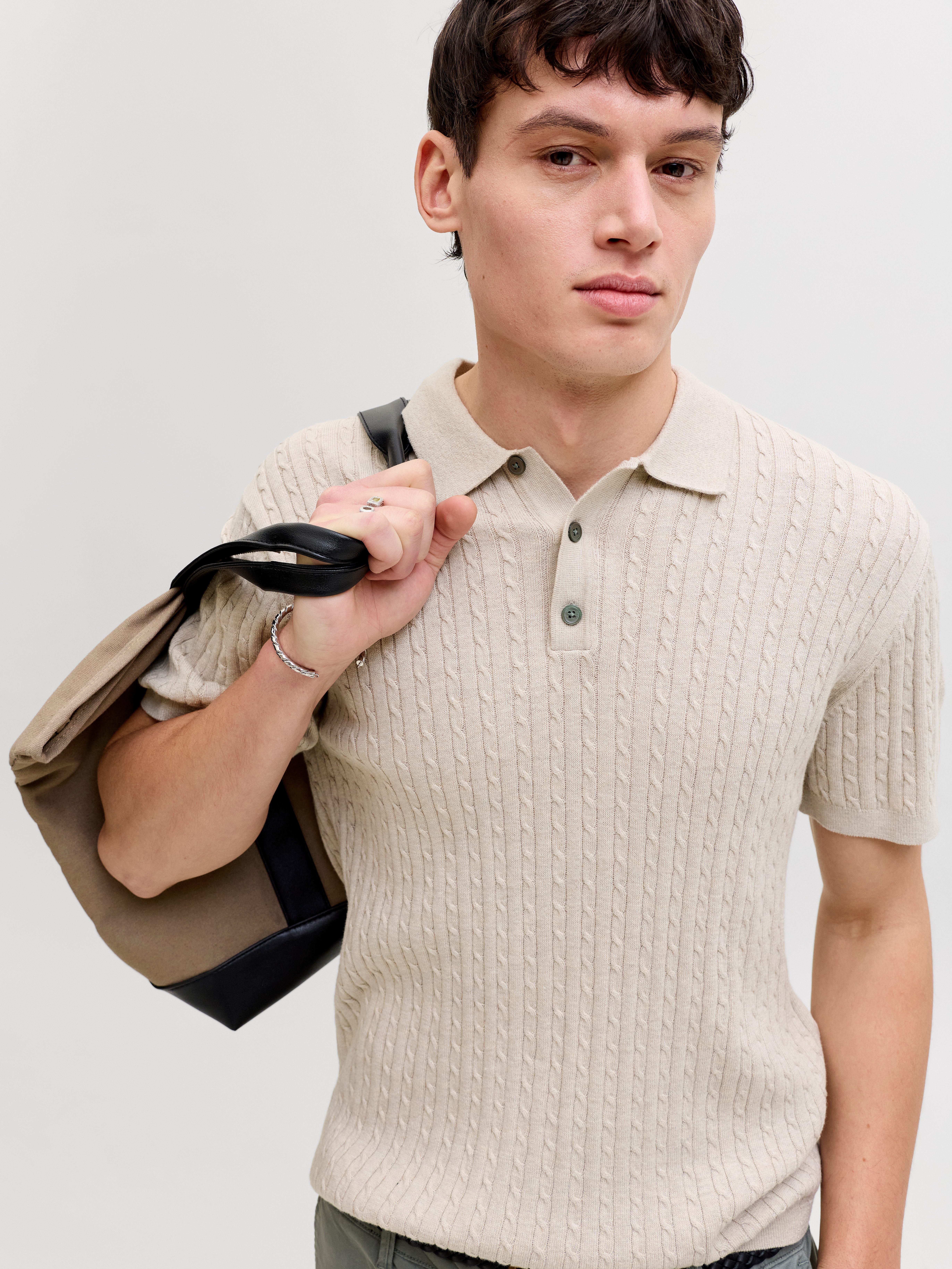 Jack & Jones Polokragenpullover JJEEMIL KNIT CABLE POLO SS LN mit Polokragen