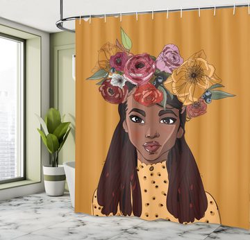 Abakuhaus Duschvorhang Moderner Digitaldruck mit 12 Haken auf Stoff Wasser Resistent Breite 175 cm, Höhe 180 cm, Blumen Amerikanische Floral Lady