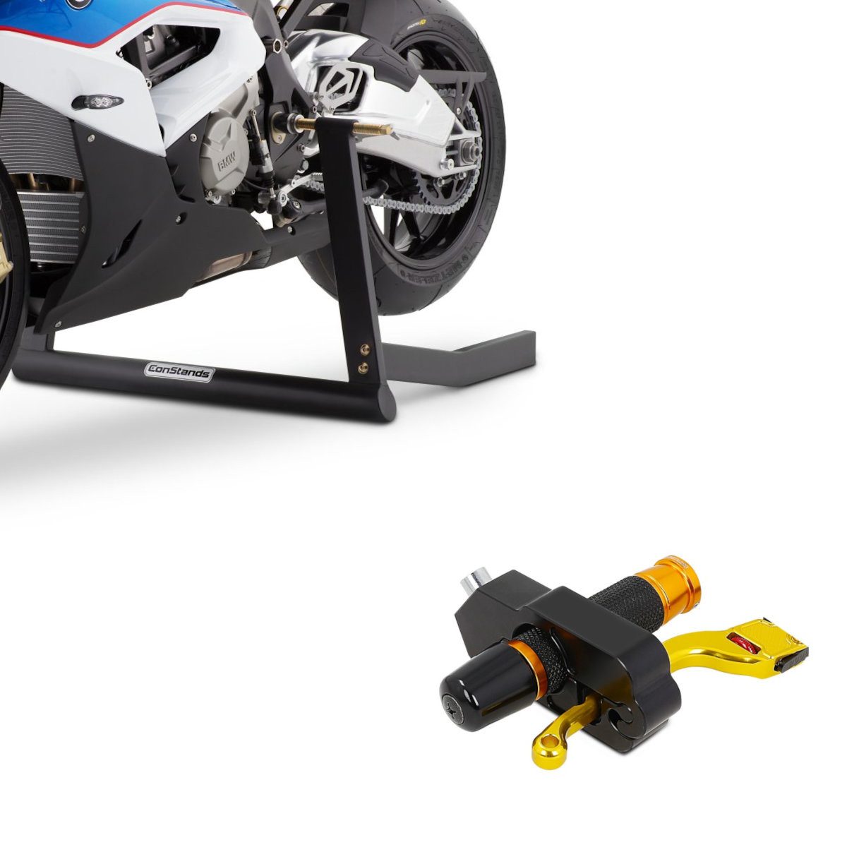 ConStands Motorradheber Set Zentralheber + Bremshebelschloss S1