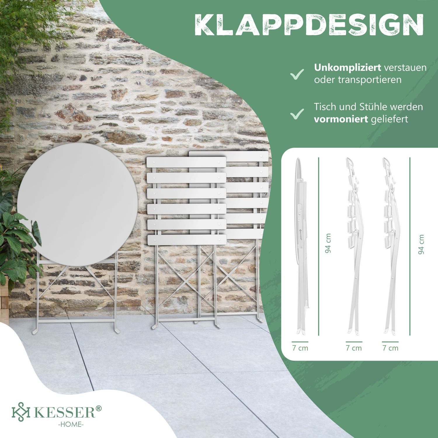 KESSER Bistrotisch, Bistro-Set 3-teilig Bistrotisch mit klappbaren Stühlen