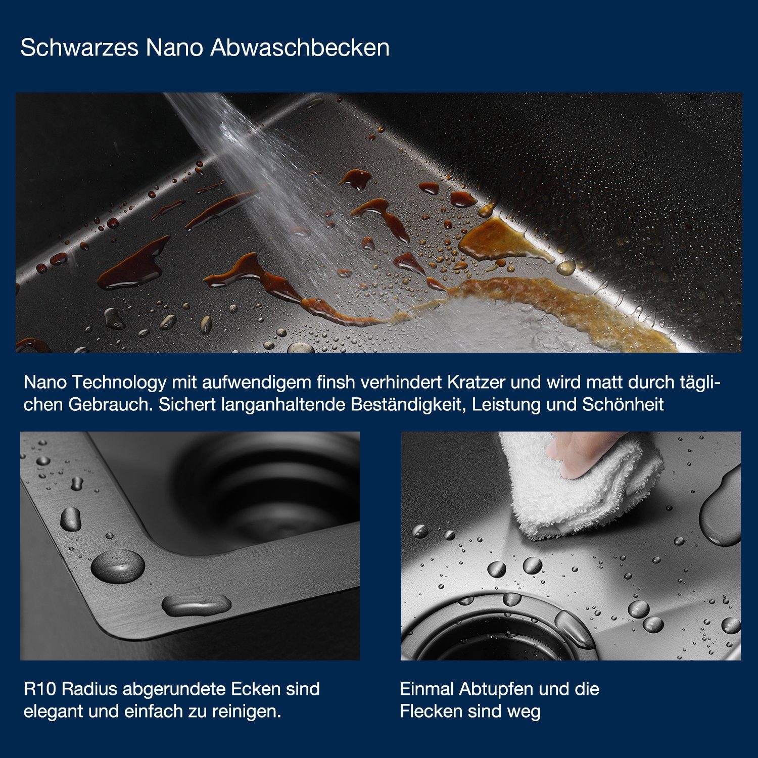 HomeGuru Küchenspüle Lebensmittelqualität Küchenspüle 60x45x21.5 cm schwarz, rechteckig, 60.0/43.0 cm, (Packung)