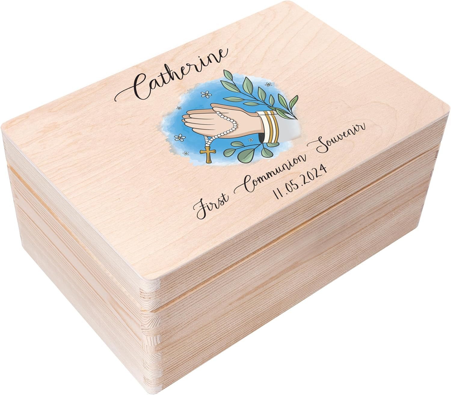 Creative Deco Holzkiste Kommunion Geschenke für Mädchen und Jungen, Natur 30 x 20 x 14 cm