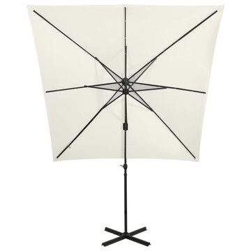 vidaXL Sonnenschirm Ampelschirm mit Mast und LED-Leuchten Sandfarben 250 cm