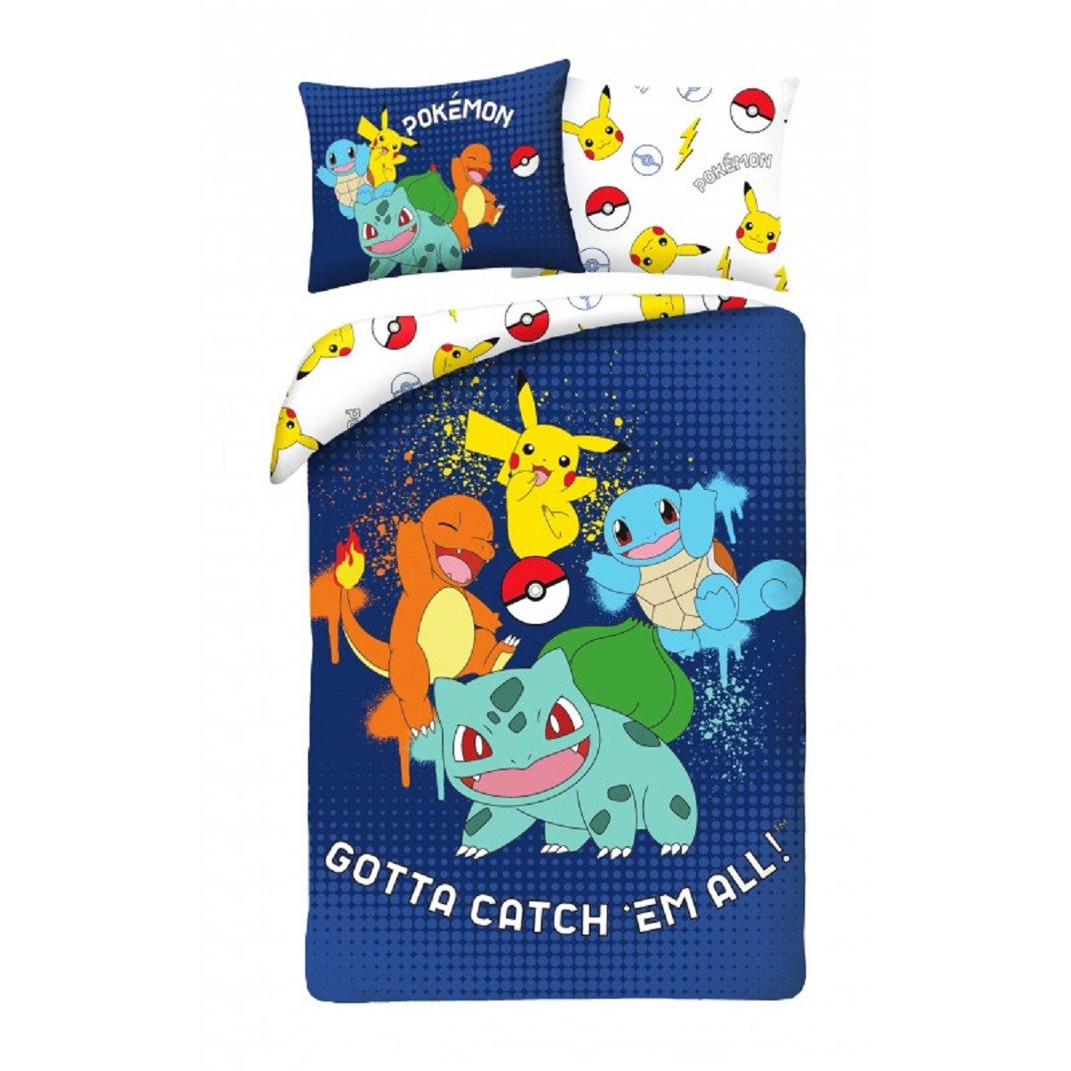 POKÉMON Bettwäsche Set aus Mikrofaser Deckenbezug 140 × 200 cm mit 70 × 90 cm Kissenbezug, Mikrofaser, 2 teilig
