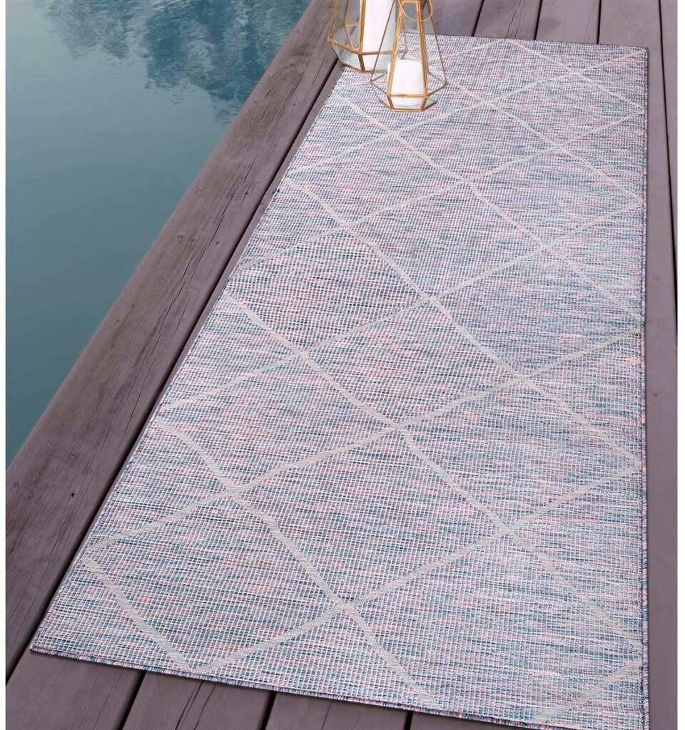 gewebt flach für Läufer Terrasse, & UV-beständig, Palm, Küche, Höhe: blau/pink rechteckig, 5 Carpet mm, Wetterfest Balkon, City,
