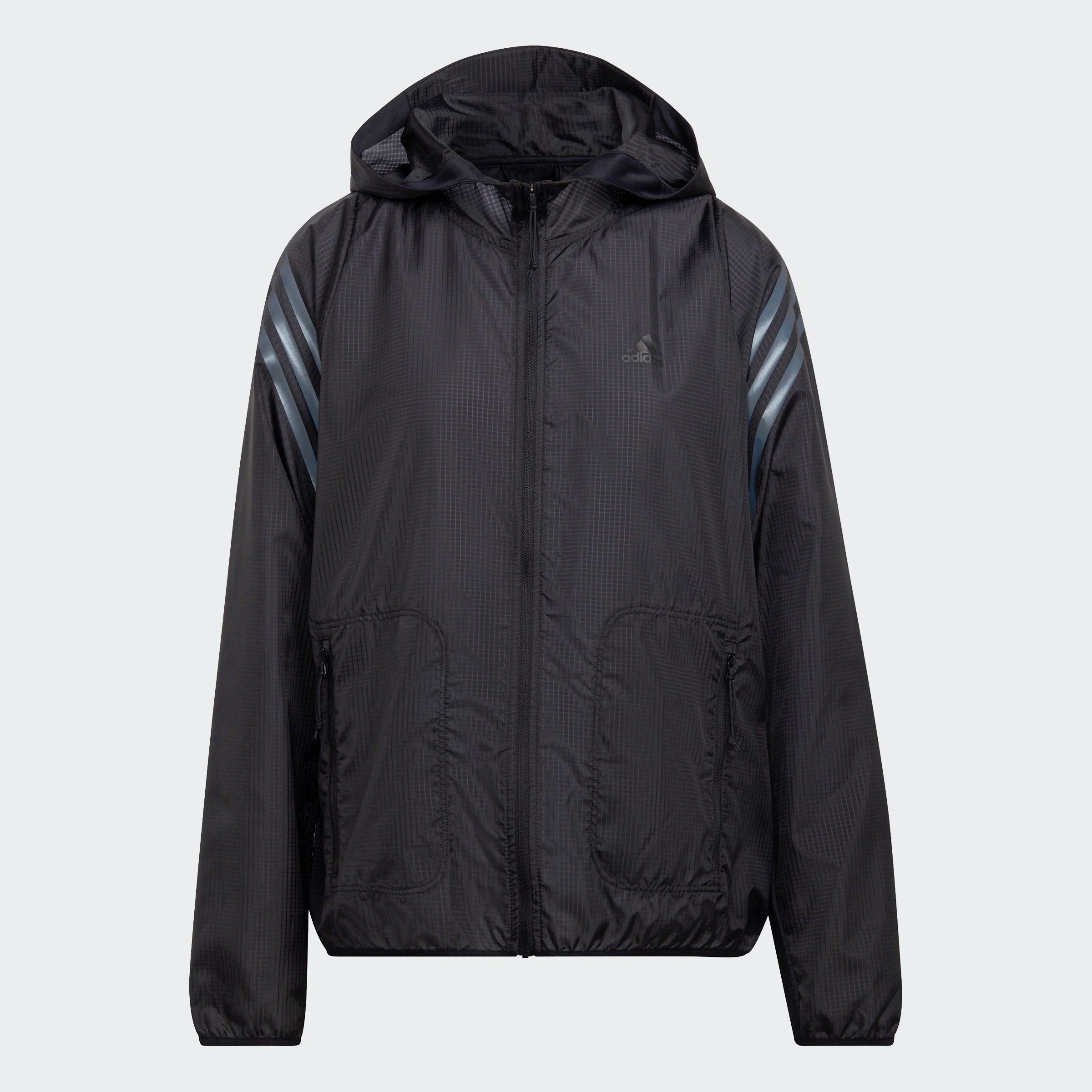 RUNNING adidas HOODED RUN Black Laufjacke WINDBREAKER Performance 3STREIFEN ICONS