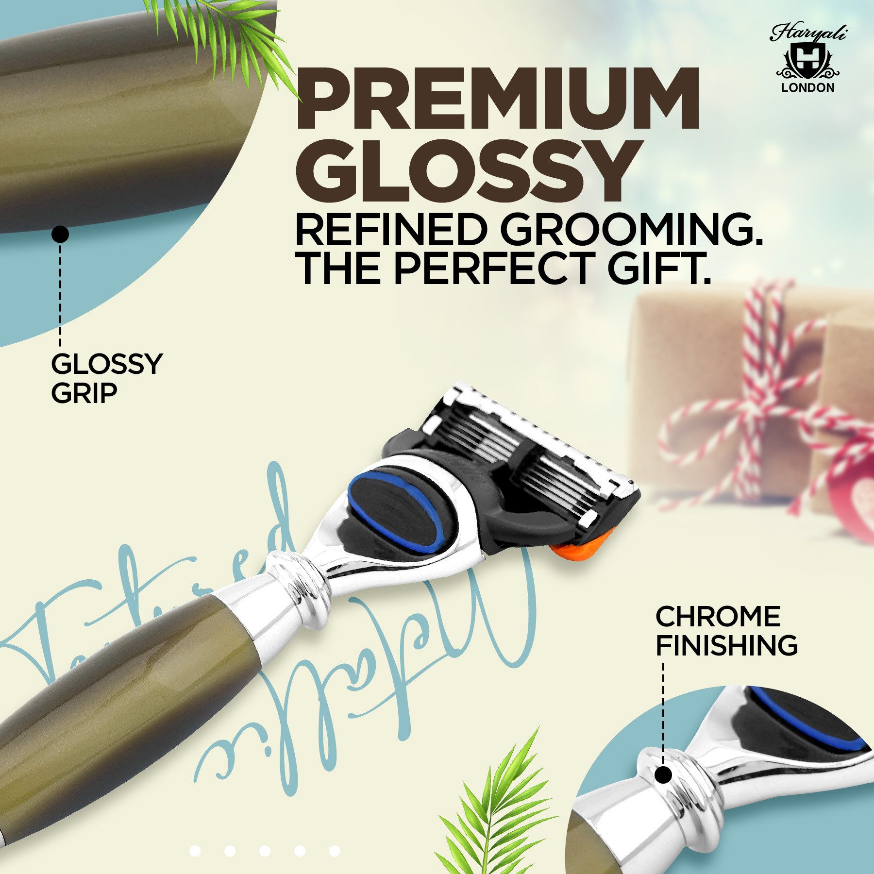 Haryali London Nassrasierer Fusion 5 Unisex-Rasierer, Gesichtsrasierer, Griff aus Hornimitat, Pack, Rasiermesser mit Klinge und Messing-Harz-Oberfläche, Abwaschbarer, rutschfester Griff. Passend für alle Fusion5 Rasierer.