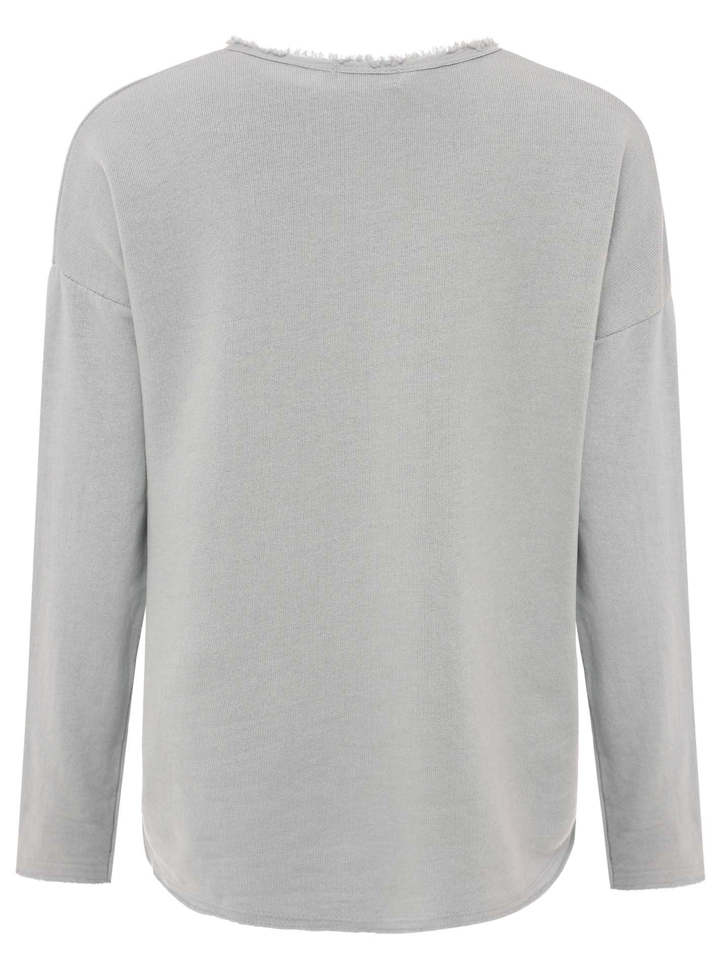 Zwillingsherz Sweatshirt "Positive Mind" ausgefranster V-Ausschnitt, Used Look, Langarm, Schriftzug – Bild 4 von 5