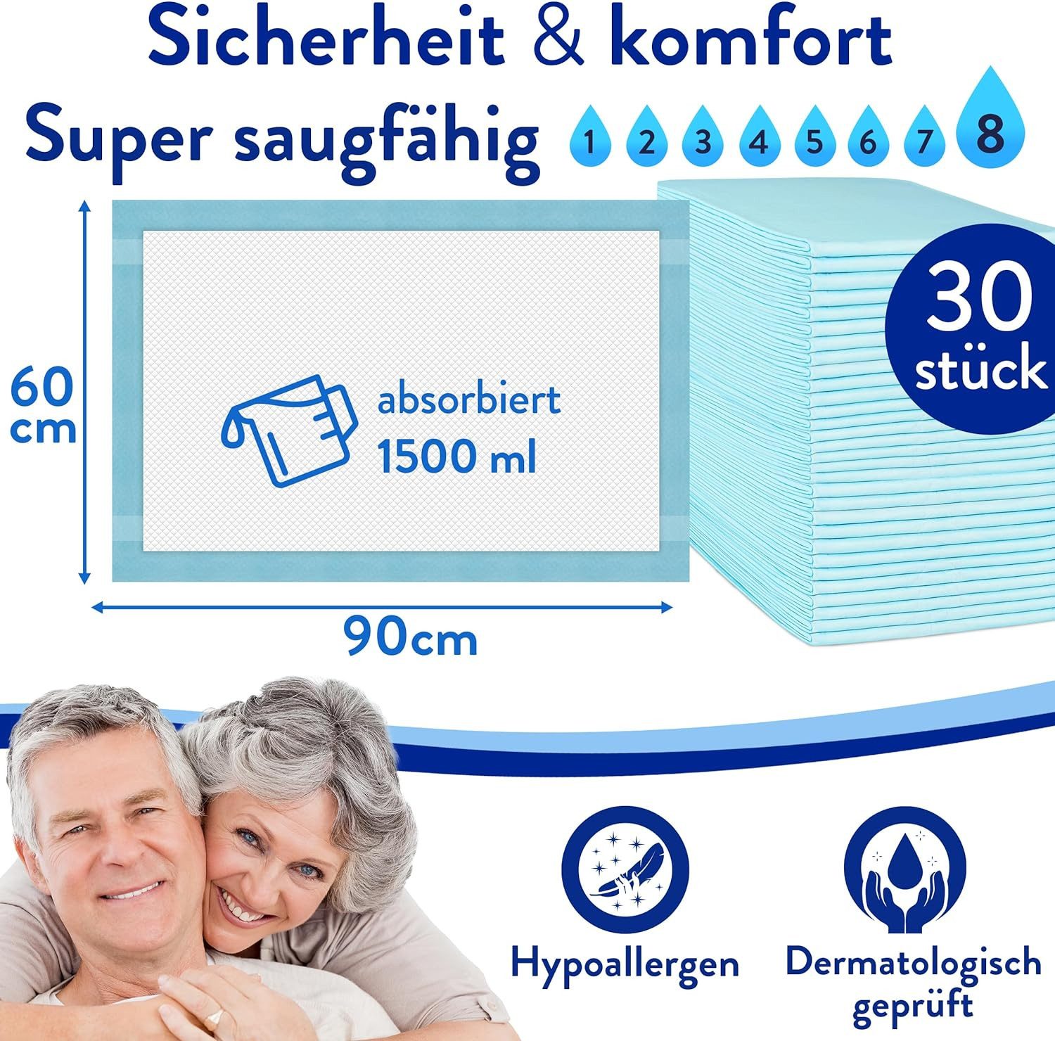 Inkontinenzauflage Bettunterlage mit Fixierstreifen, saugstarke Inkontinenzunterlage Harmony Care, rutschfeste Inkontinenzunterlage Einweg – Bild 4 von 5