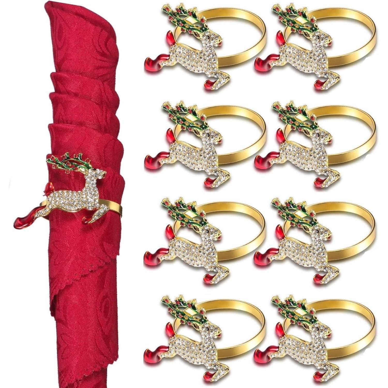 LuxusKollektion Serviettenring Weihnachts Serviettenringe Hirsch Strass Gold Tischdekoration 8 Stück