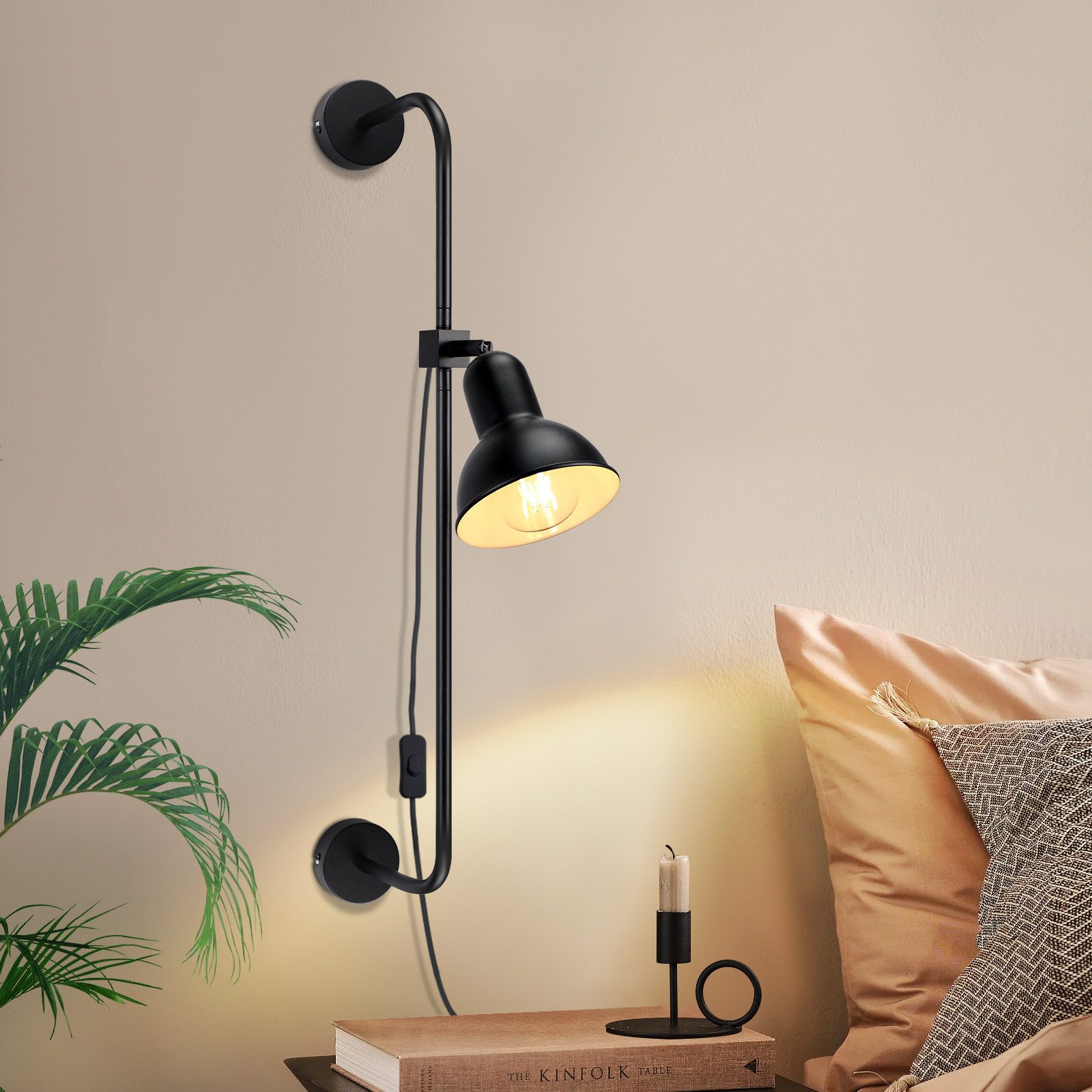 ZMH Wandleuchte Innen schwarz - Retro E27 Wandlampe mit Schalter für Wohnzimmer, Glühbirne flexibel verwenden, ohne Leuchtmittel, 350° drehbar Schlafzimmer Flur – Bild 5 von 5