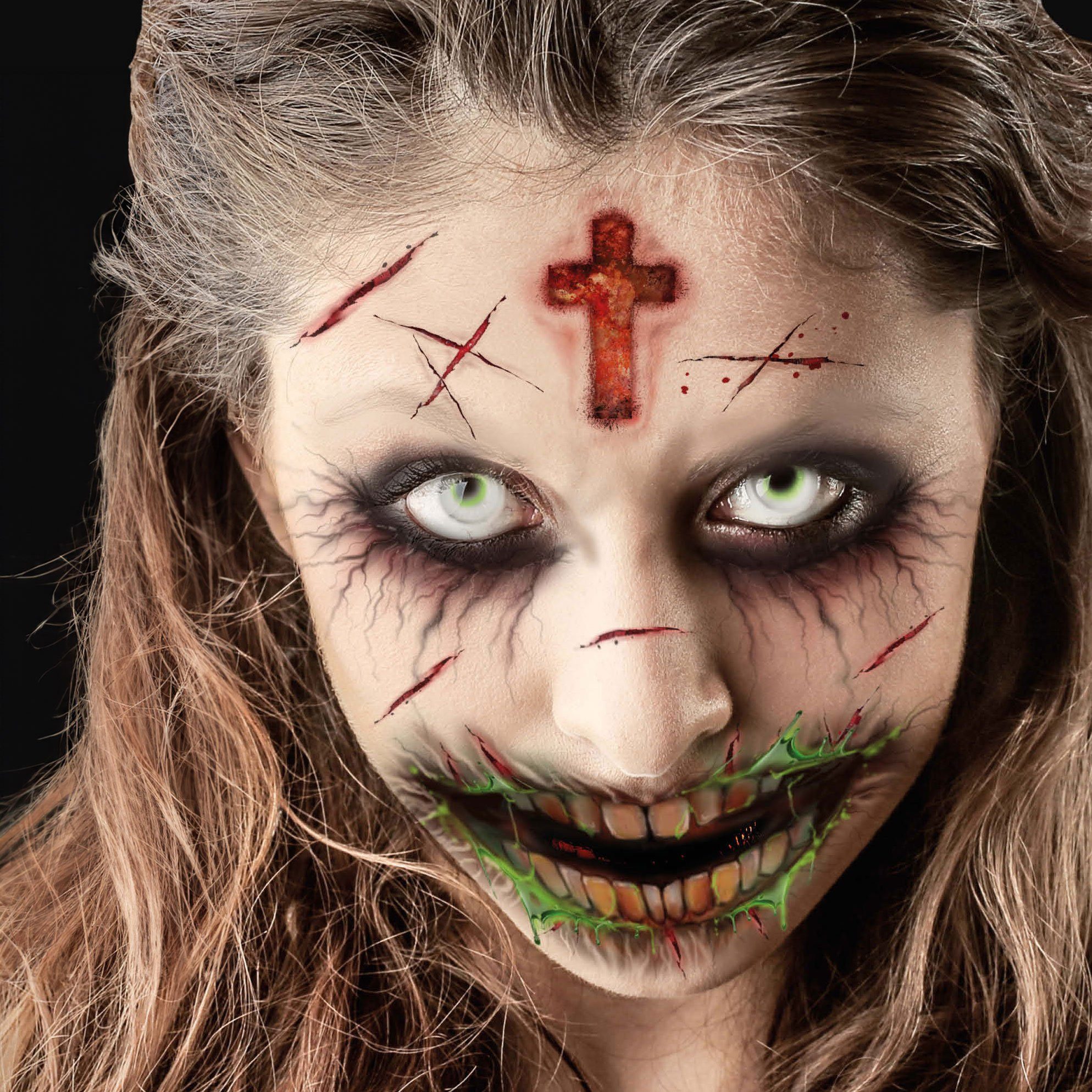 Theaterschminke Besessener Zombie Gesicht-Klebetattoo - Fasching H