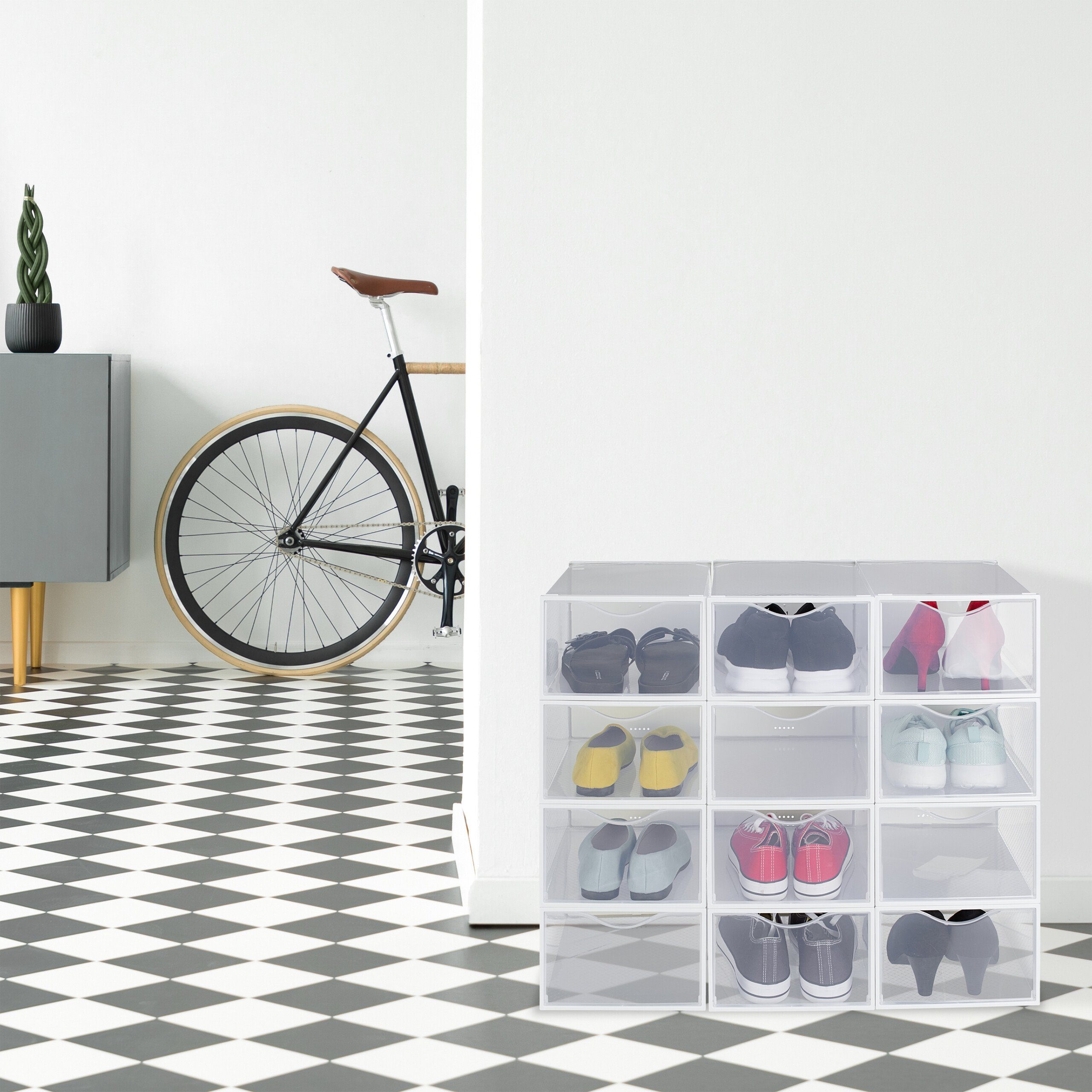 relaxdays Schuhbox 12er Pack Schuhboxen transparent