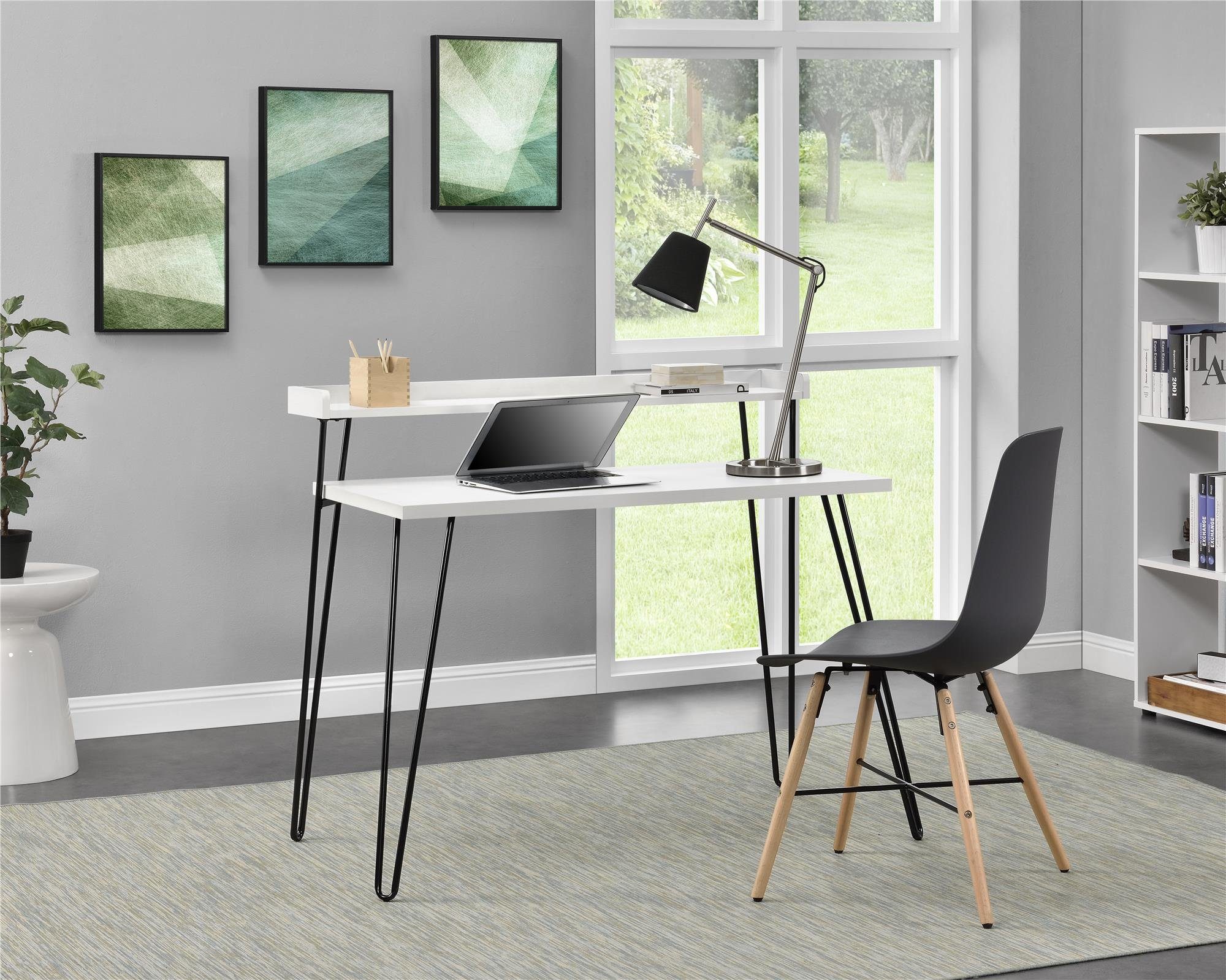 loft24 Schreibtisch Haven, mit extra Ablagefläche, Hairpin Metallbeine, Breite 113,5 cm