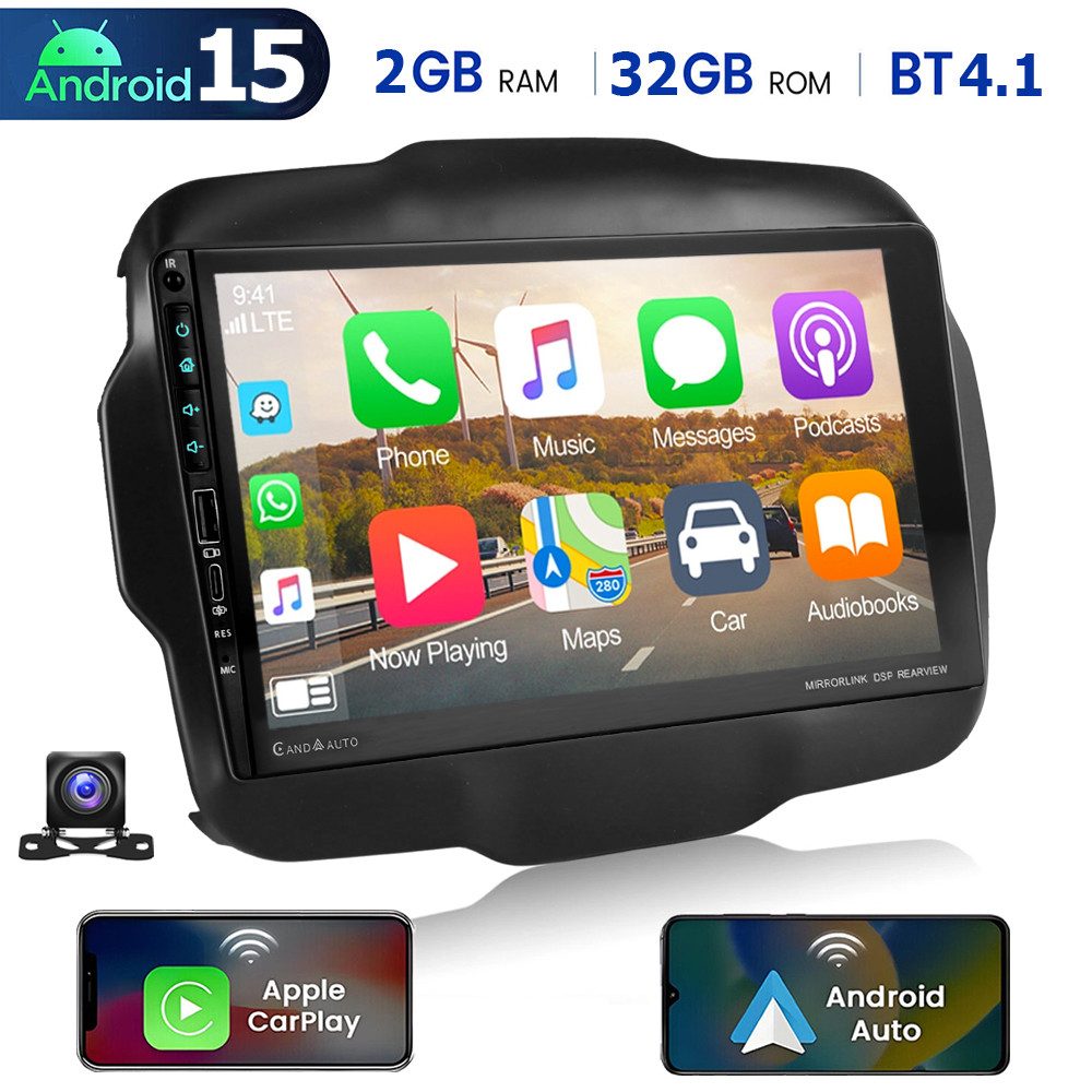ESSGOO Für Jeep Renegade 2014-24 Android 15 Carplay Autoradio NAVI SWC 4+64GB Autoradio (DAB (optional), DAB+ (optional), 4+64GB(optional), RDS, AM, FM, USB Type-C, Carplay Android Auto Bluetooth EQ USB GPS Navi WIFI Touchscreen)