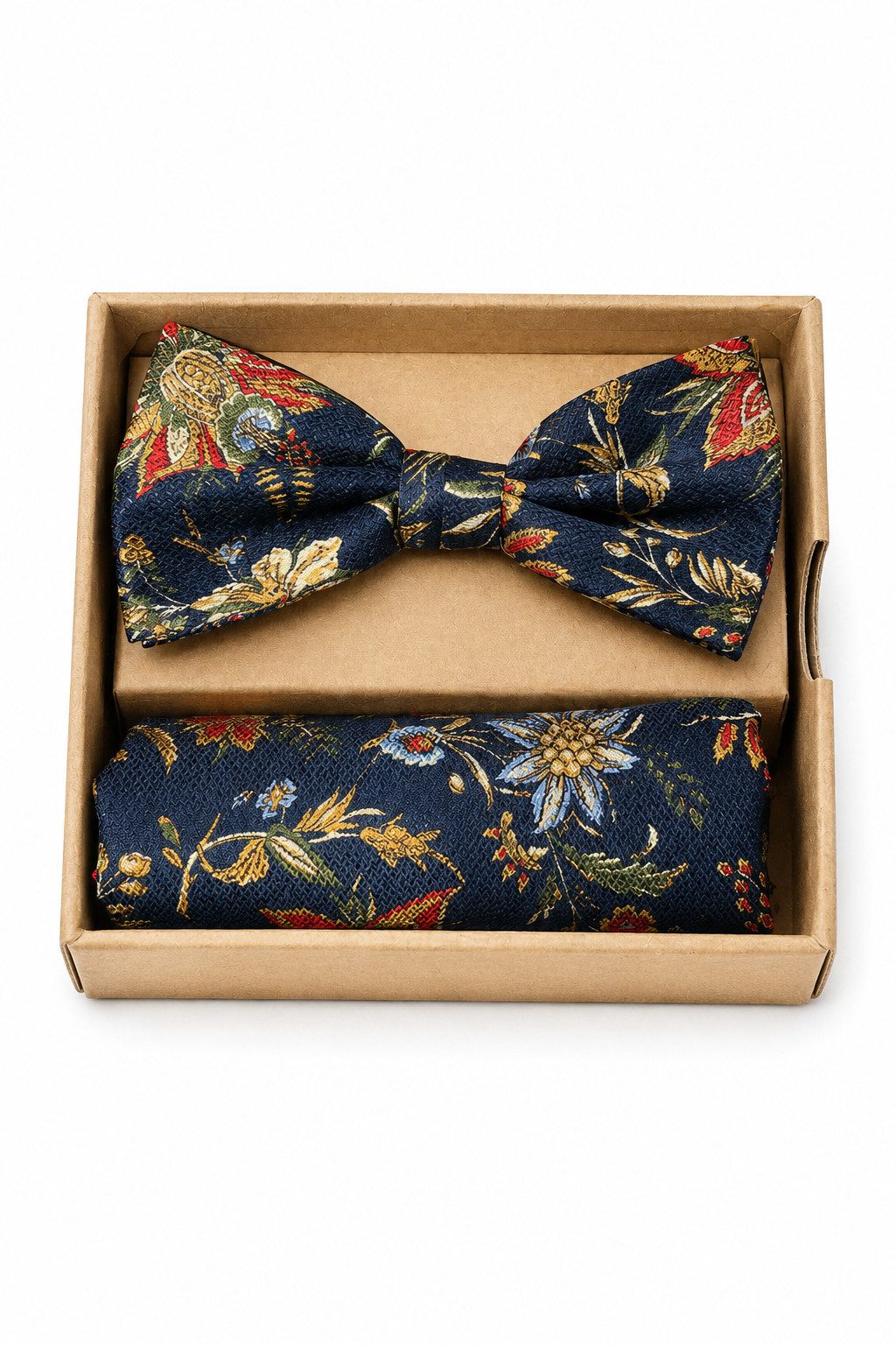 Prince Bowtie Fliege - Set Fliege Einstecktuch - florale Seidenfliege mit Tuch
