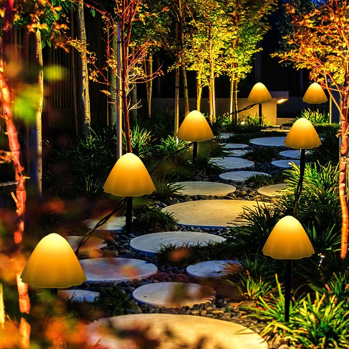 iscooter LED Solarleuchte LED Solar Gartenleuchten Außen, Solar Pilz Lichterketten 8 Modi, 8 Modi, Weihnachtsbeleuchtung Außen, für Garten, Terrasse, Hof, Party 5M 20LED