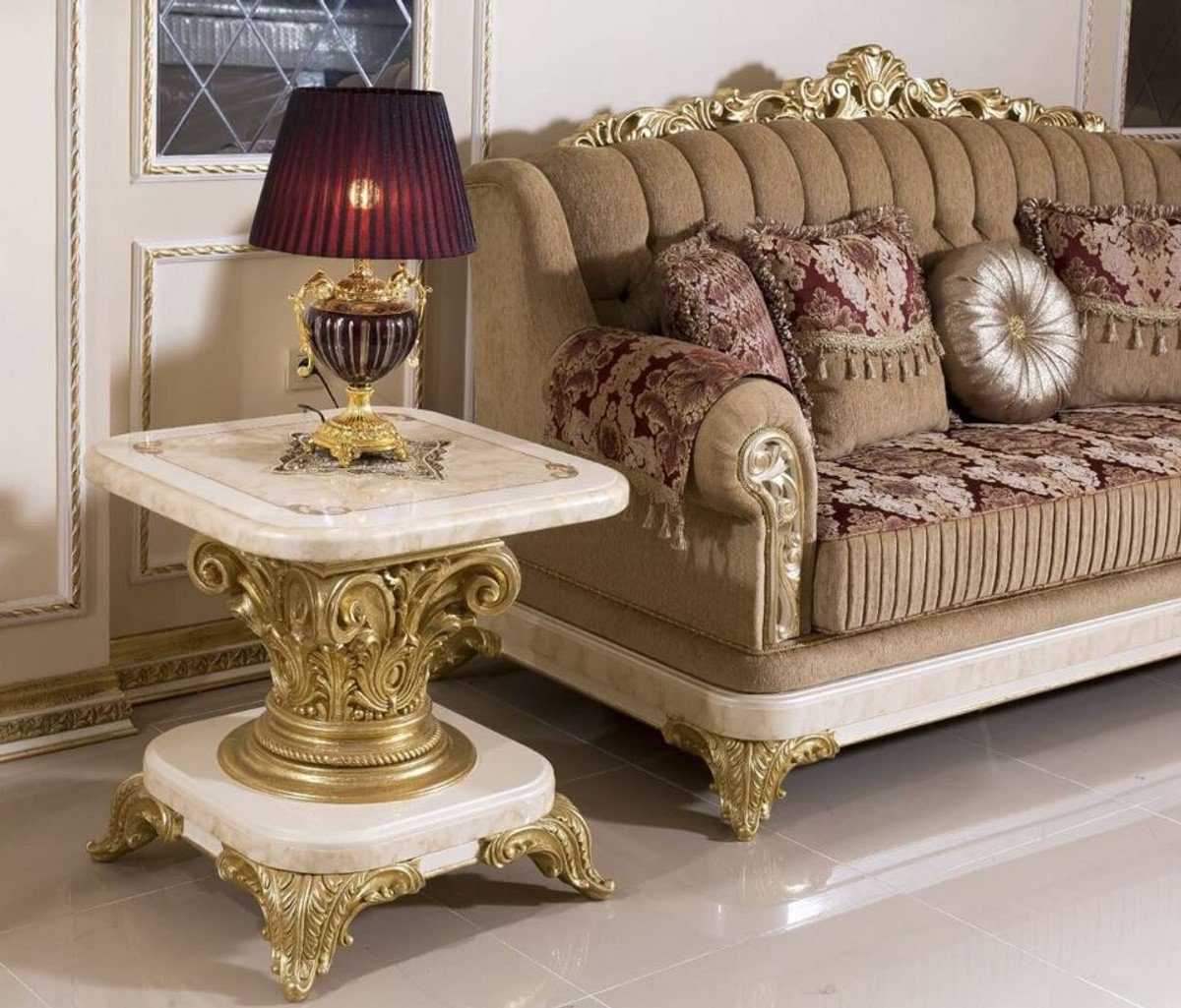 Gold Weiß im Barock - Padrino Möbel Edel - / / Beige Beistelltisch Casa Massivholz Barockstil Luxus Tisch Beistelltisch Prunkvoller Prunkvoll - & Barock