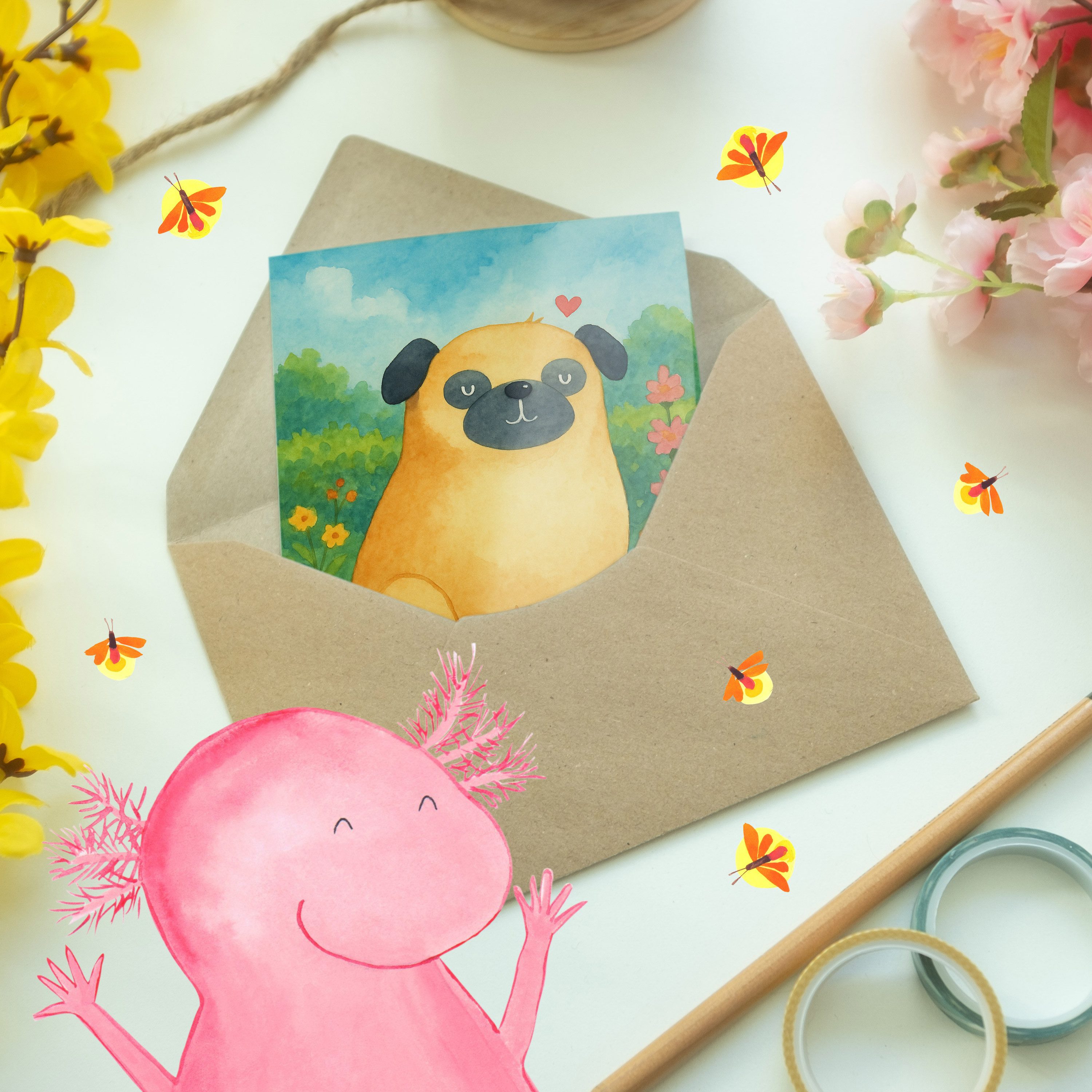 Mr. & Mrs. Panda Grußkarte Mops Design, Grußkarte, Weiß, weihnachtskarten, hochzeitskarten, Lieb