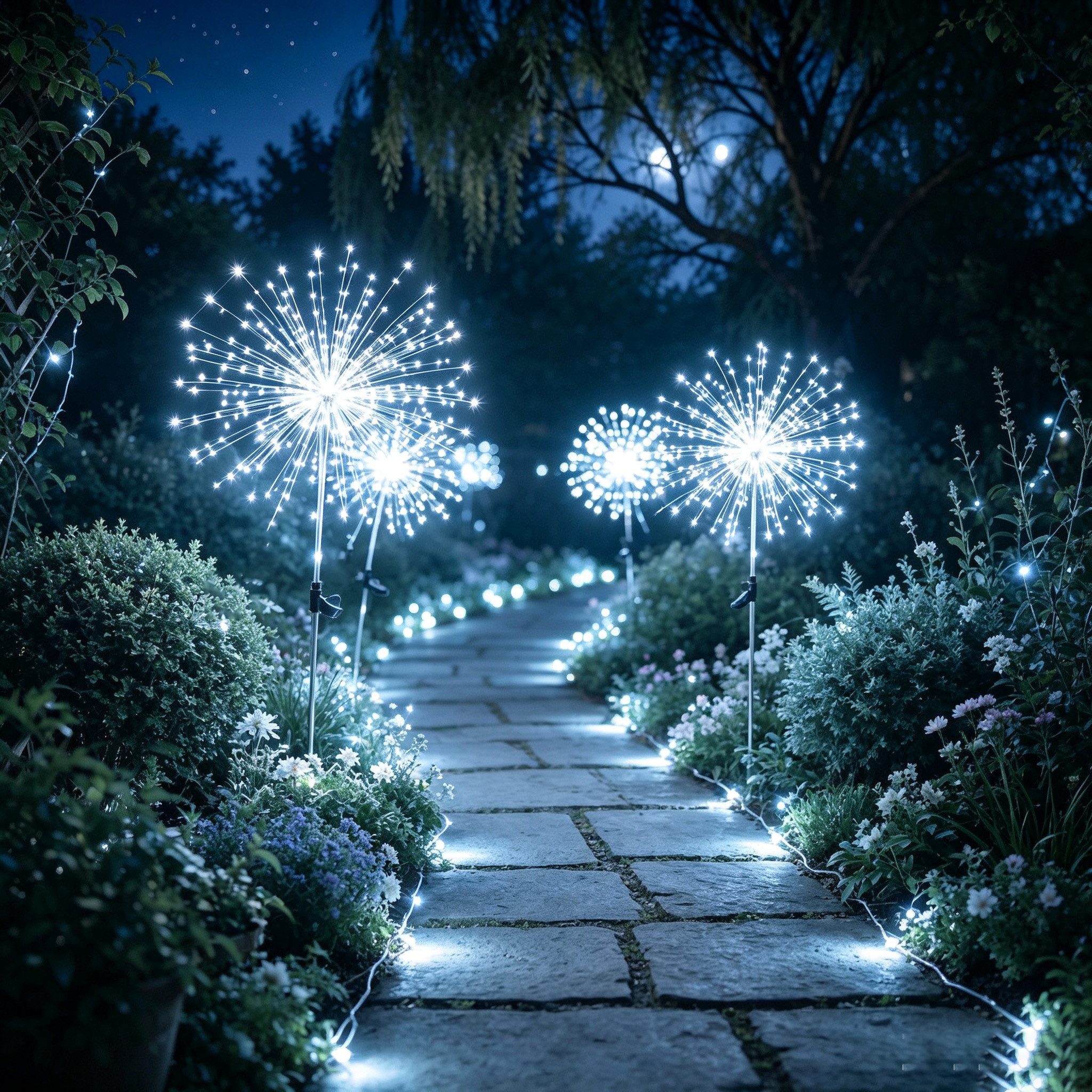 Salcar LED Solarleuchte 2er 180 LED Solarlampe Feuerwerk Gartenleuchte Weihnachtsdeko, 8 Modi Solarleuchten für Garten Außen LED Feuerwerk Licht mit Erdspieß – Bild 5 von 5
