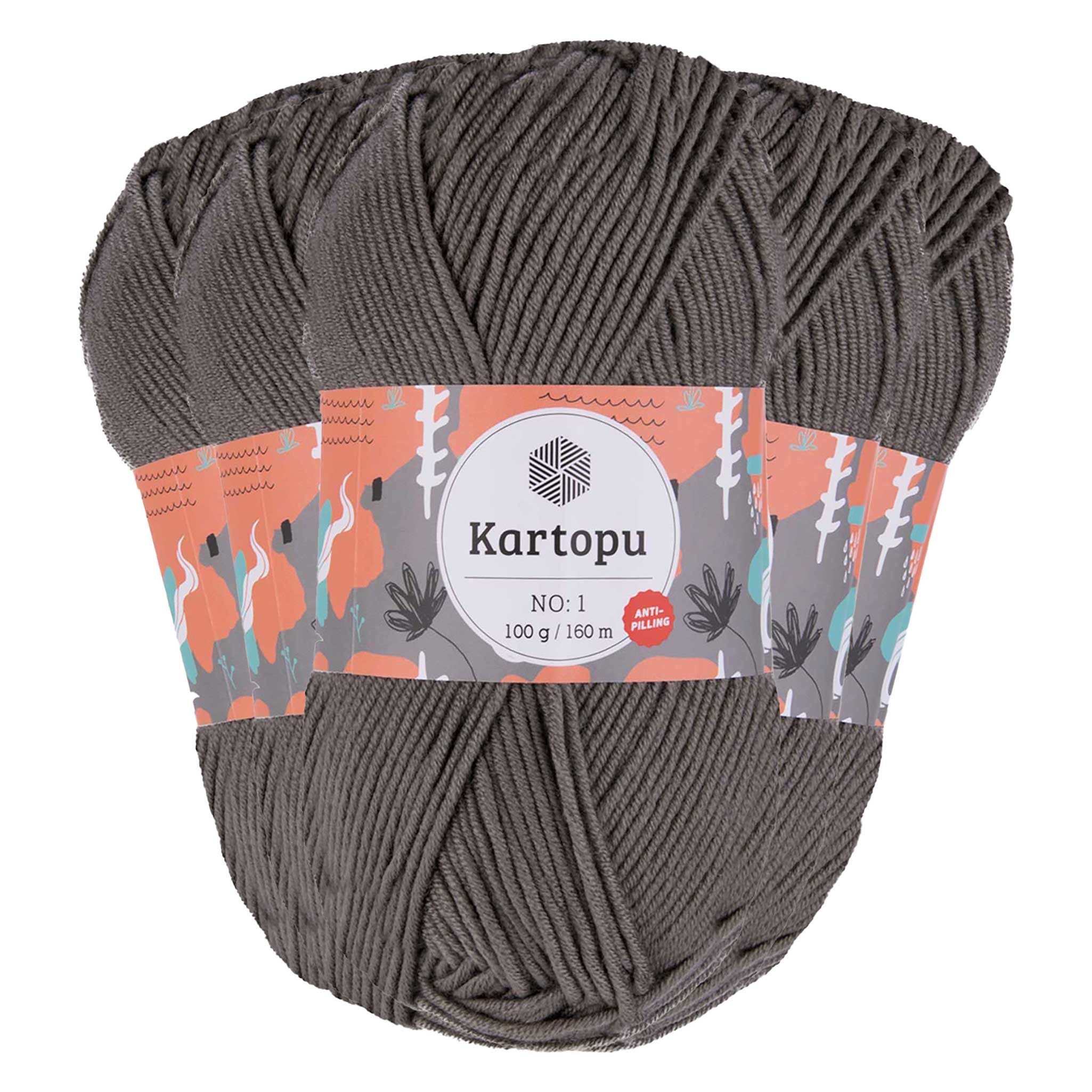 maDDma 5 x 100g Strickwolle Kartopu NO:1 Polyacryl-Wolle Anti Pilling Effekt Häkelwolle, 800 m (Sparpaket), K1921 mausgrau