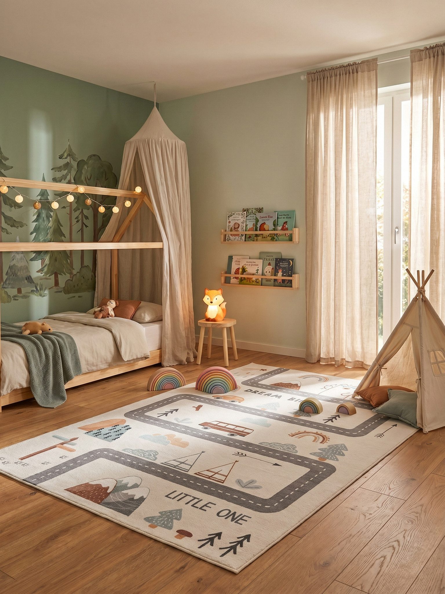 KADIMA DESIGN Kinderteppich TINO Kinderteppich Waschbar Kinderzimmer Schadstoffgeprüft, Läufer, Höhe: 10 mm, Creme, 80x150 cm, Kinderteppich Waschbar Spielteppich