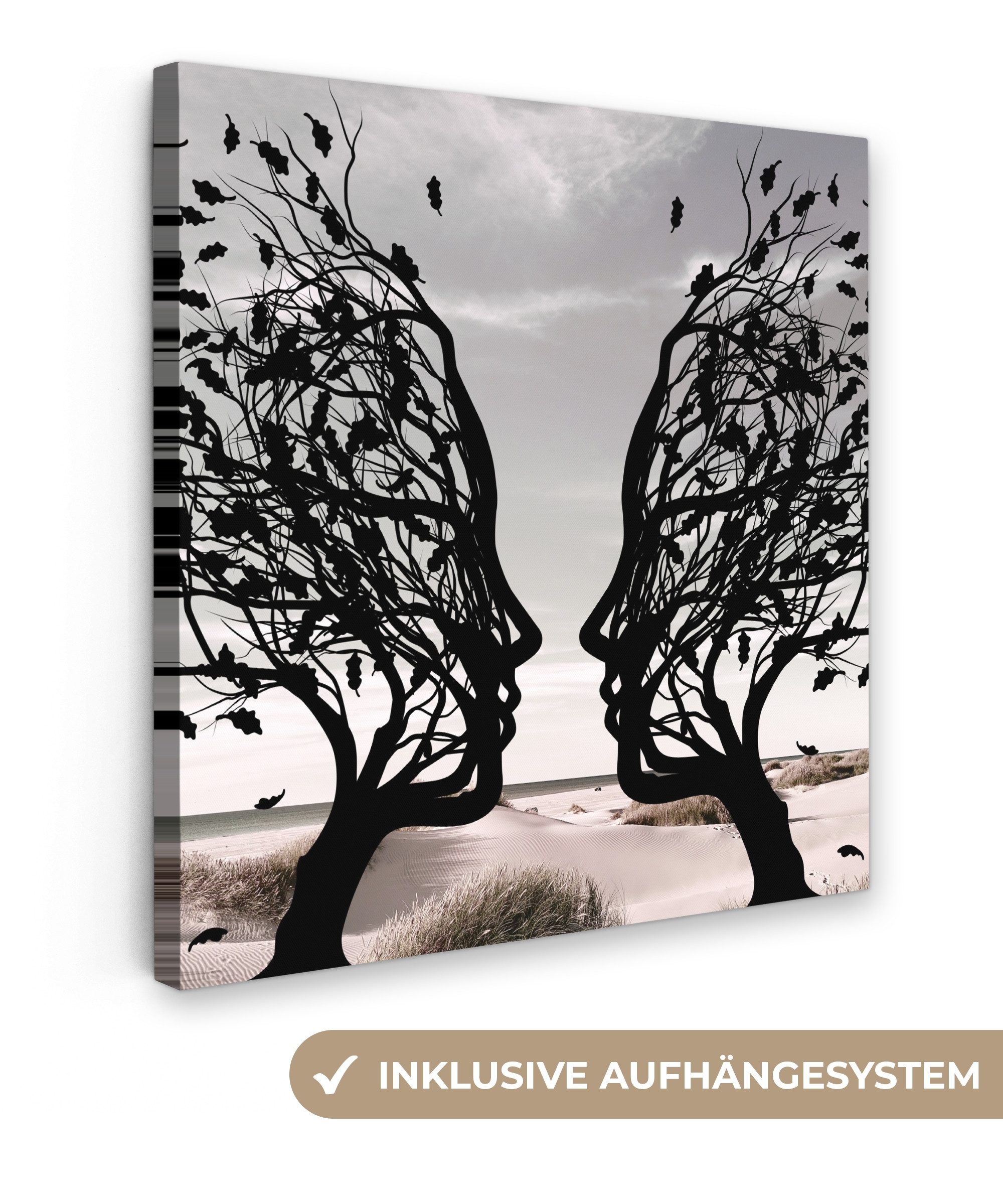 OneMillionCanvasses® Leinwandbild Bäume - Gesicht - Blätter - Moderne Kunst günstig online kaufen