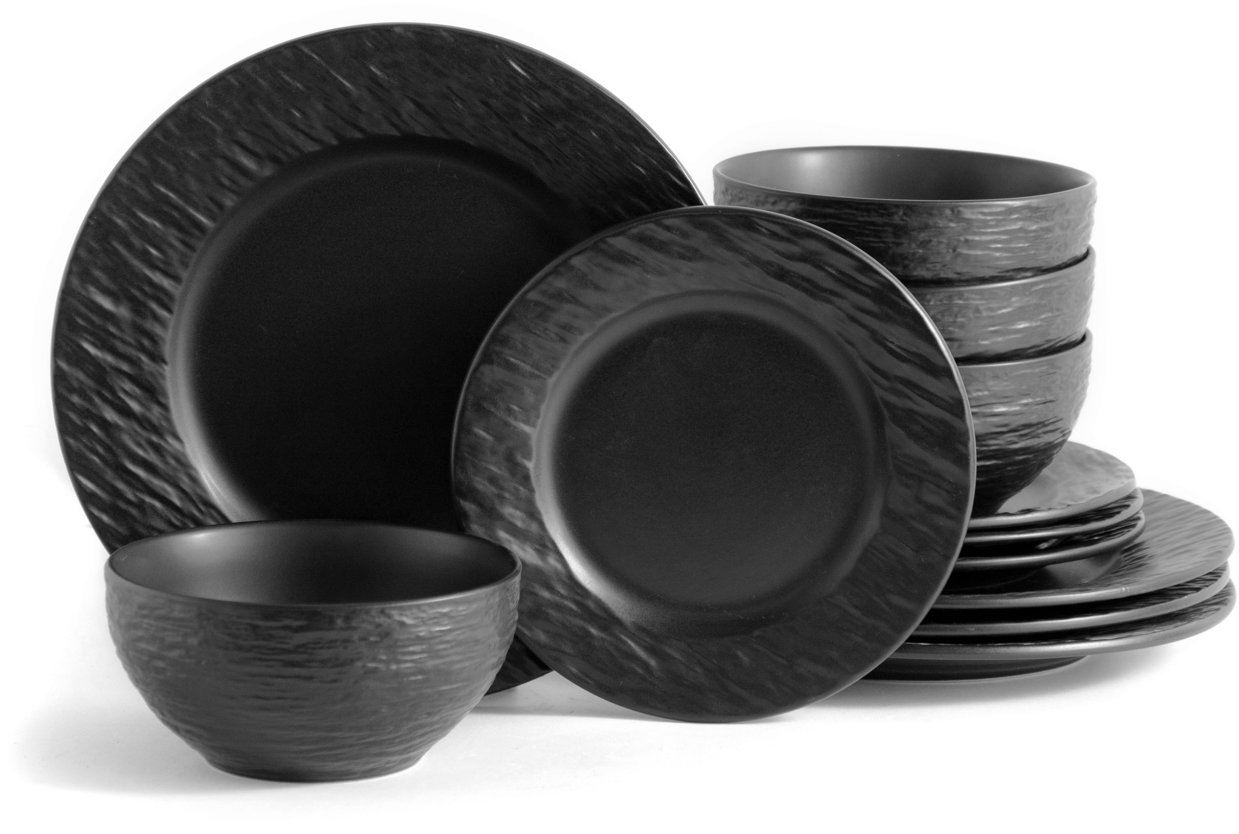 ECHTWERK Tafelservice Teller Set, "New Modern" (12-tlg), 4 Personen, Steinzeug, Modernes Geschirrset in Schiefer-Optik, hochwertige Stoneware
