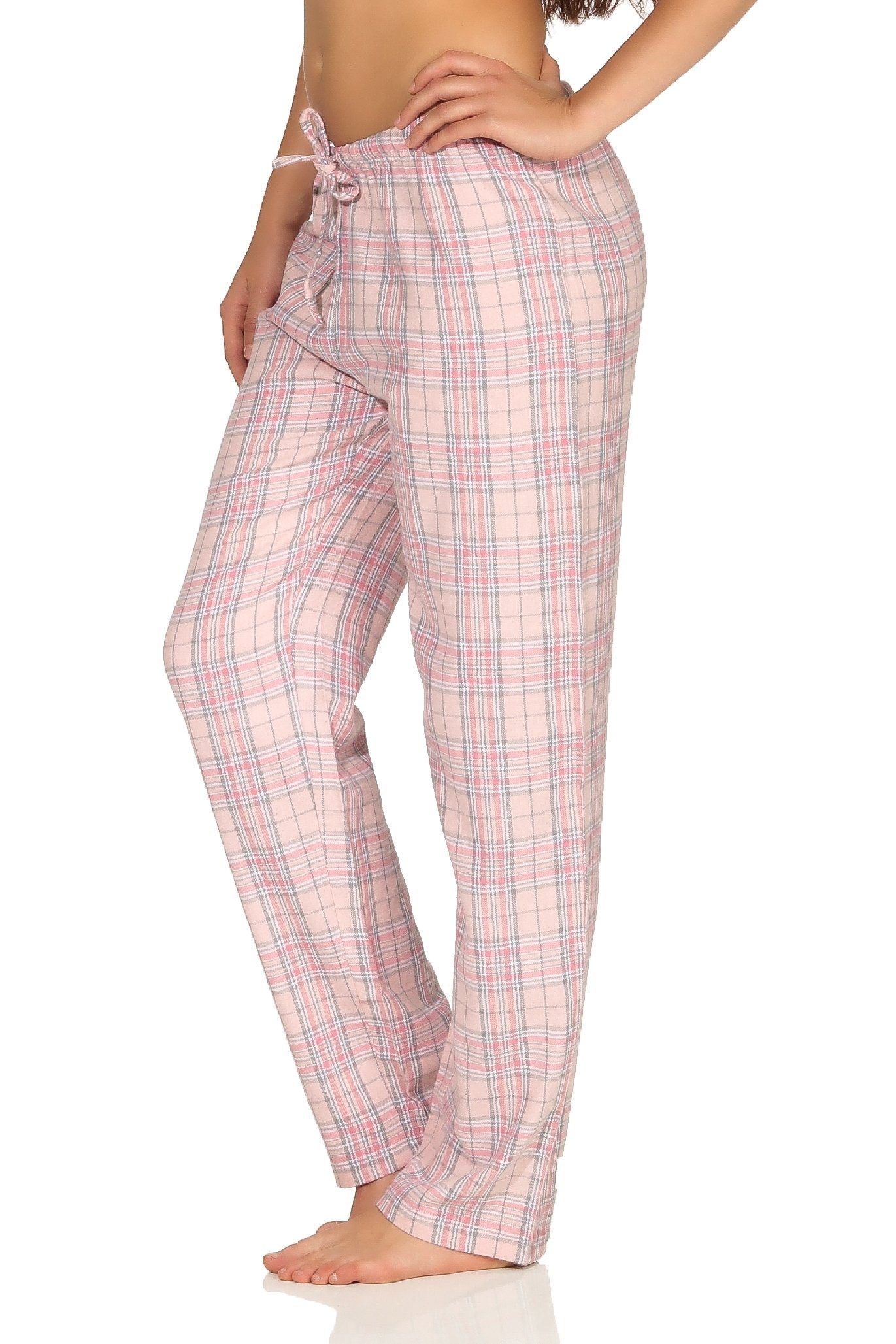 Normann Pyjama Dame Flanell Schlafanzug Hose kariert aus Baumwolle ideal zum relaxen – Bild 2 von 3