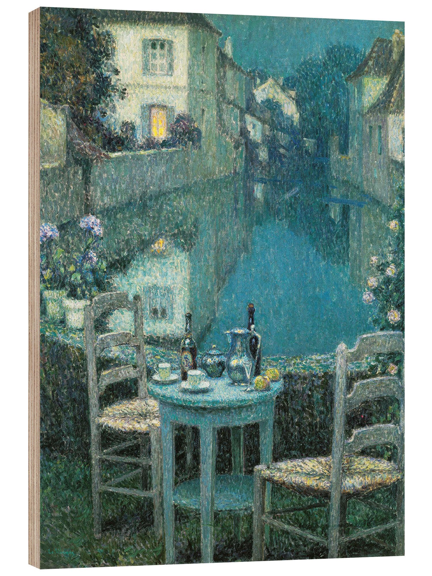 Posterlounge Holzbild Henri Le Sidaner, Kleiner Tisch in der Abenddämmerung, Wohnzimmer Malerei