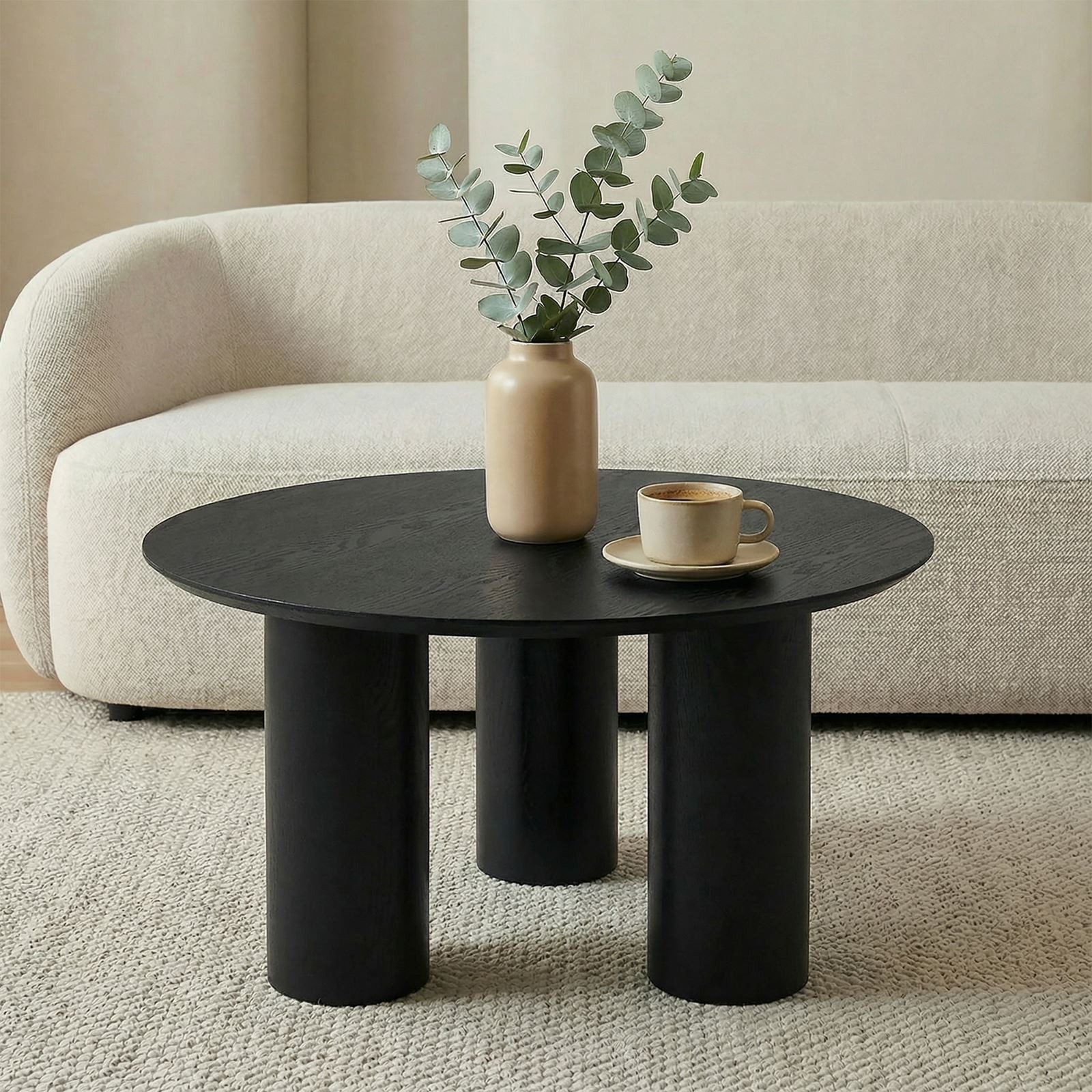 IDIMEX Couchtisch ESTER, Beistelltisch 70 cm mit zylinderförmigen Standfüßen Schwarz