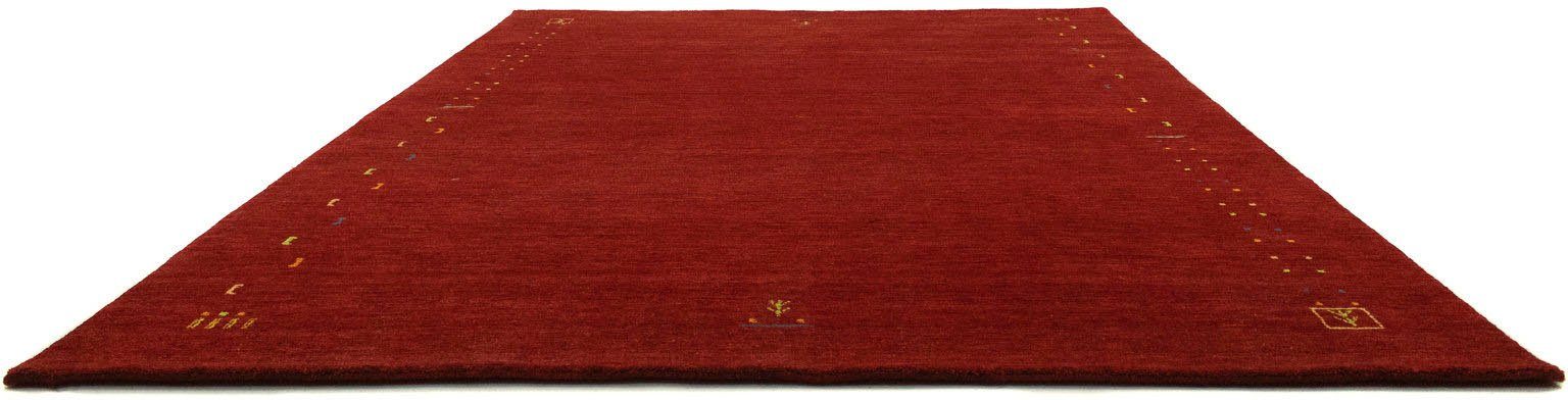 Wollteppich GABBEH FEIN FENTH, morgenland, rechteckig, Höhe: 18 mm, reine Schurwolle bunte Bordüre, Wohnzimmer rot
