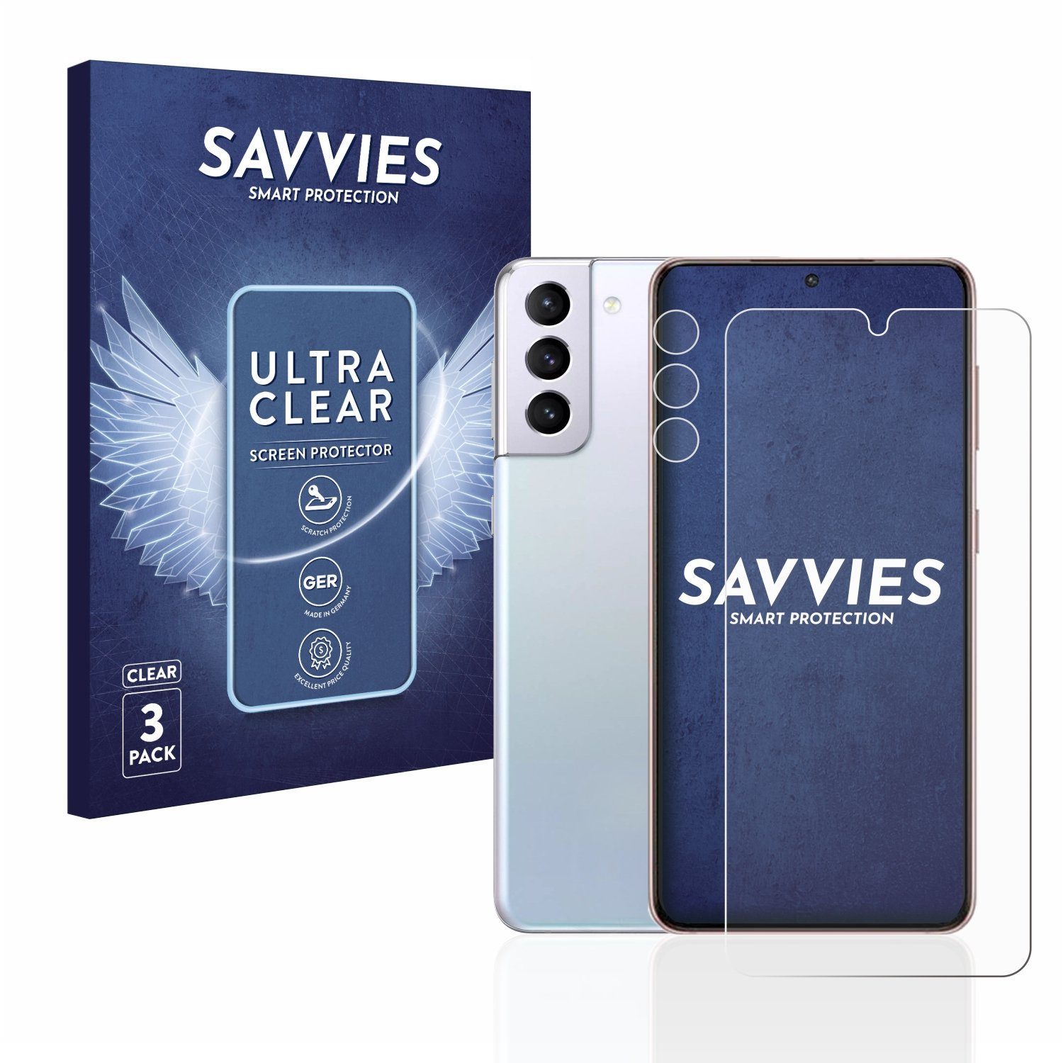 Savvies Displayschutzfolie Schutzfolie für Samsung Galaxy S21 5G (Display+Kamera), 6 Stück, Displayschutz Schutz Folie Klar Transparent