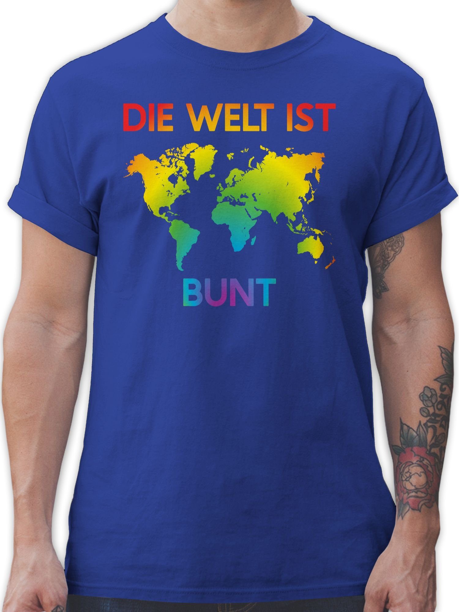 Shirtracer T-Shirt Die Welt ist bunt – Regenbogen Farben LGBT Kleidung 3 Royalblau