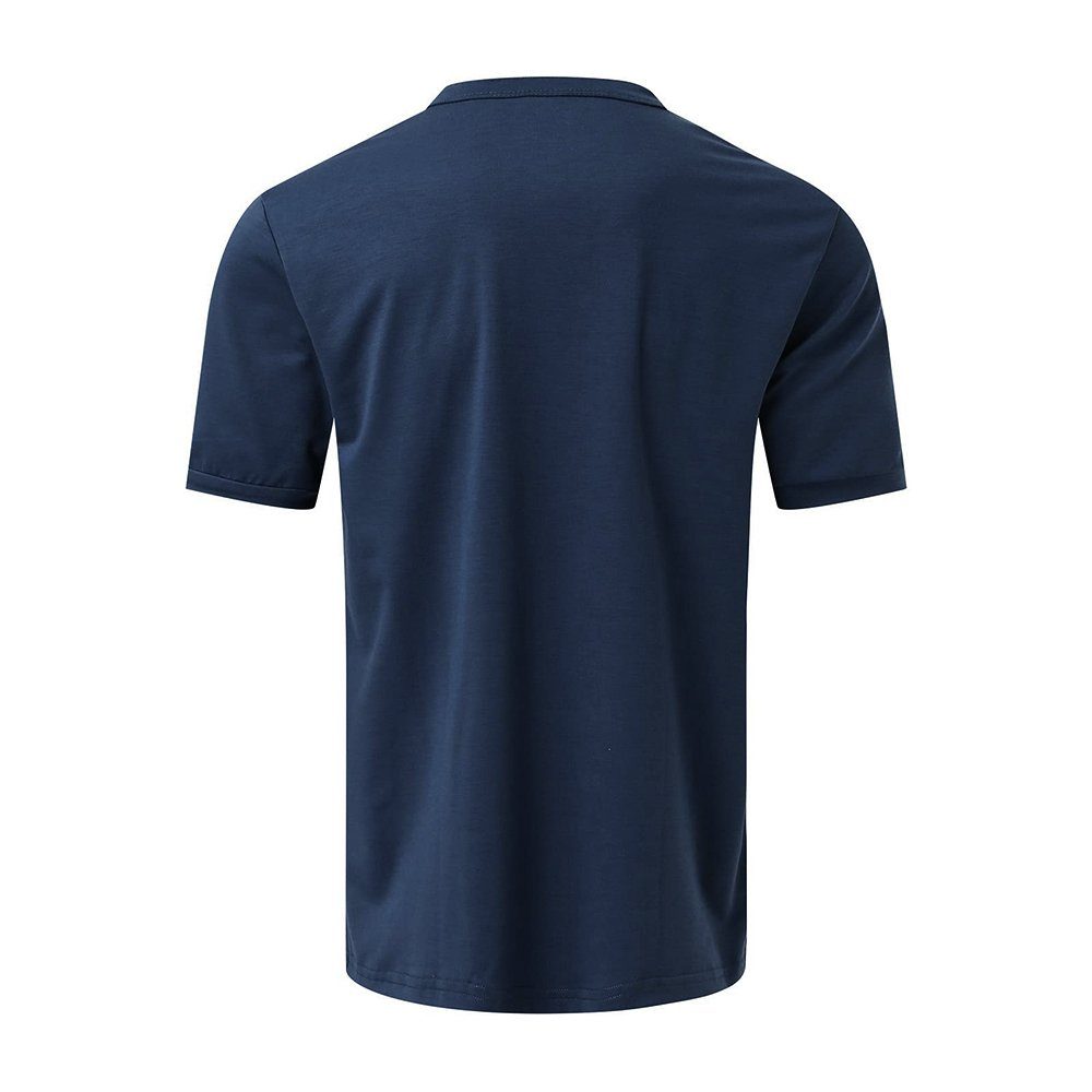 Knopf Herren Einfarbig Hemden Shirt Tops Marineblau Rundhals Basic Slim-Fit Sportshirits Kurzarm Sommer Lapastyle Oberteile T-Shirts Henleyshirt