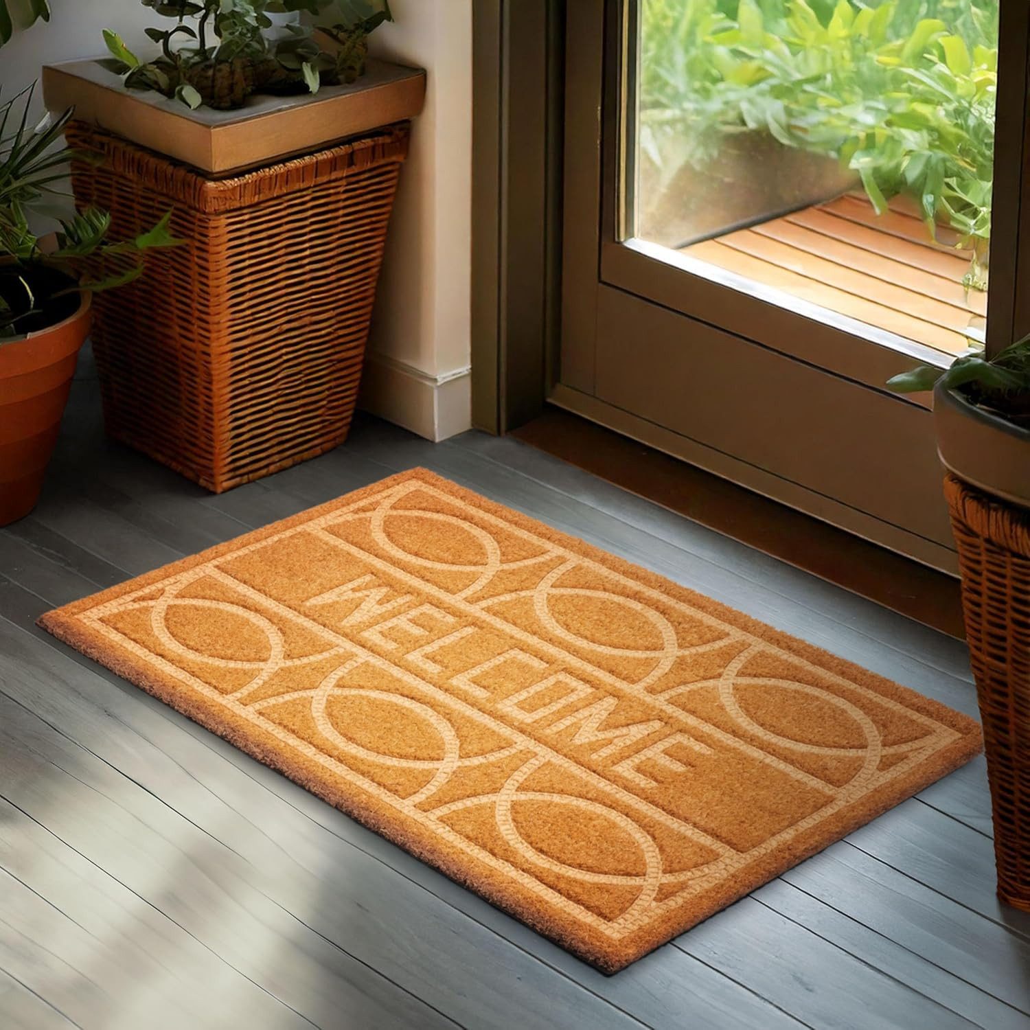BRUBAKER Fußmatte Welcome - 45 x 75 cm Schmutzfangmatte aus 100% Kokos - 3D Fußabtreter, Rechteckig, Höhe: 16 mm, Fußmatte für Außen und Innen - Wetterfest und Rutschfest - Braun