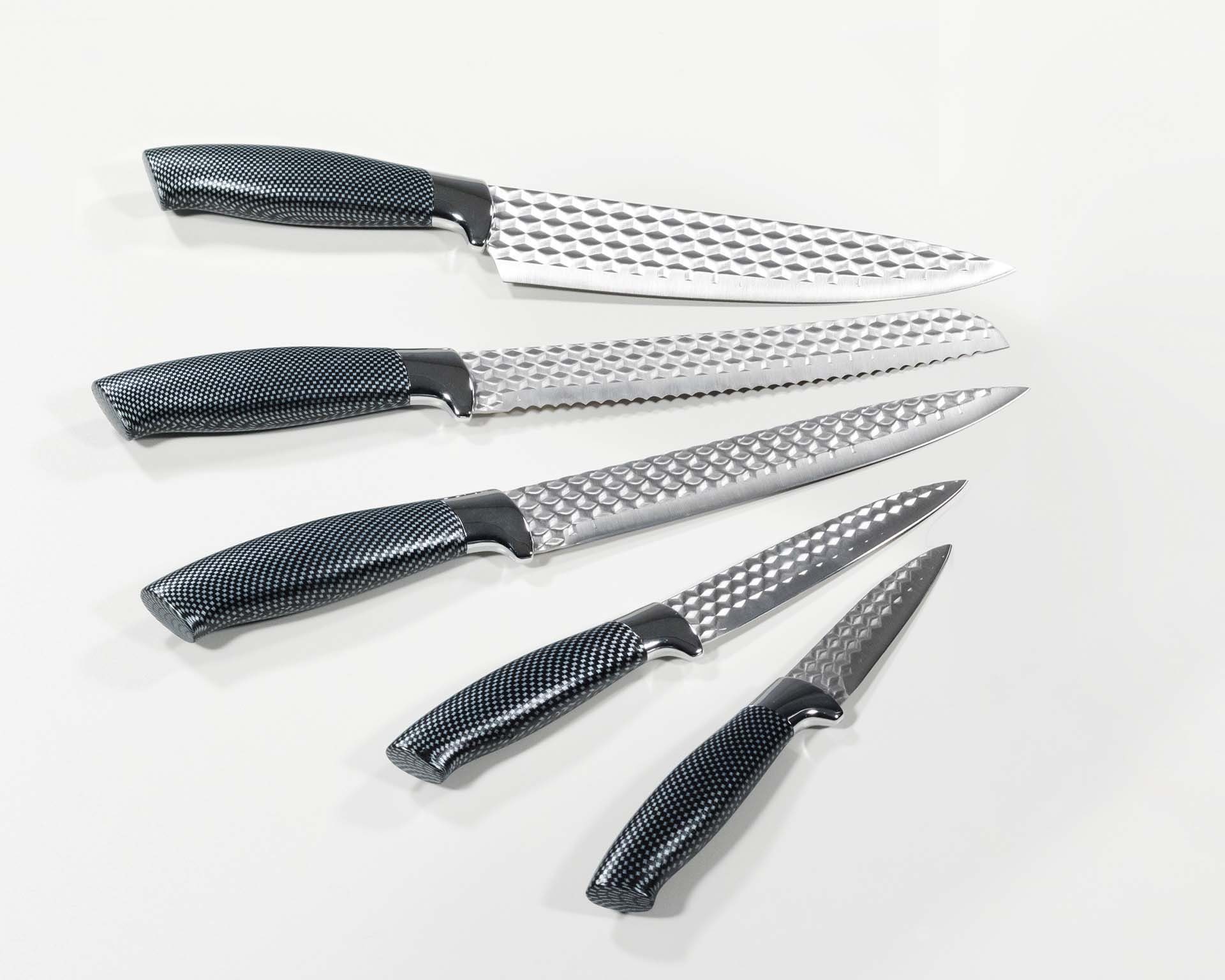 KING Messer-Set CARBON DIAMOND (Set, 5-tlg), Klingen mit Rautenstruktur