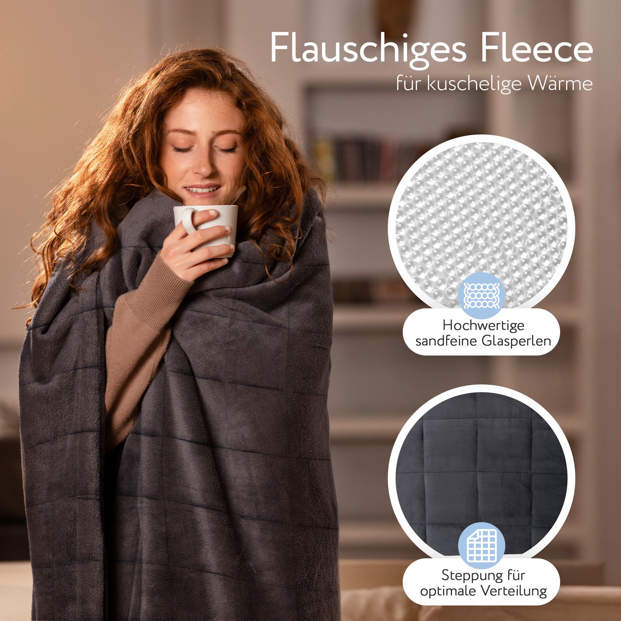 Herlag Gewichtsdecke 6kg 135x200cm Beschwerte Decke für erholsameren Schlaf, Füllung: 100% Polyester mit Feinen Glasperlen, Anti-Stress Therapiedecke – Bild 5 von 5