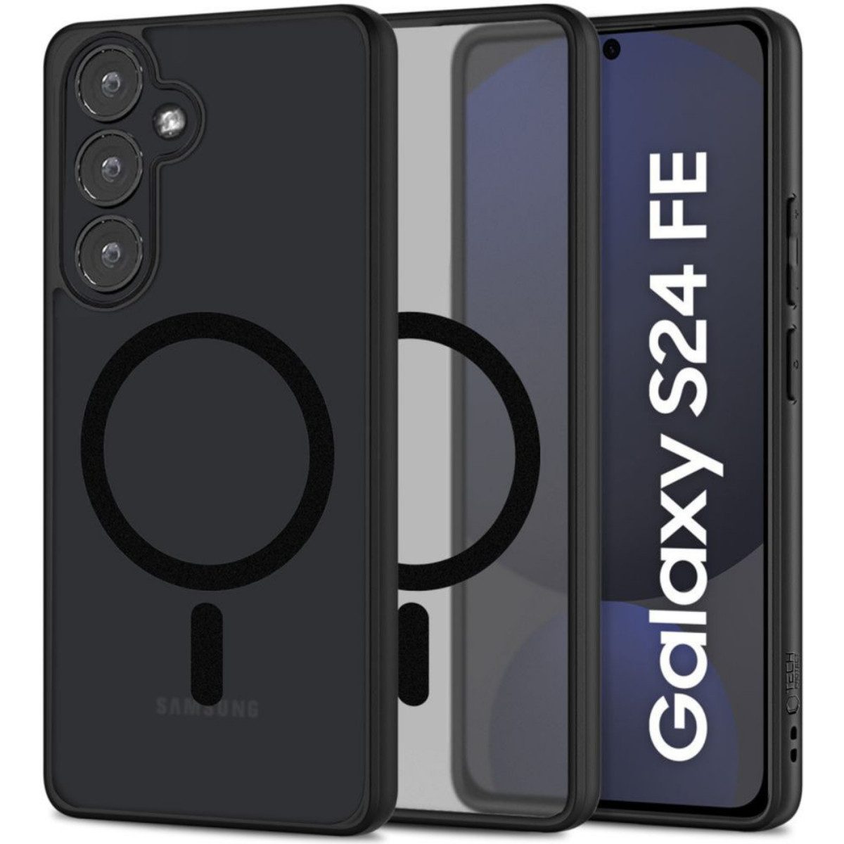 TECH PROTECT Handyhülle MagMat Kompatibel mit Samsung Galaxy S24 FE Schwarz Magnetfunktion 6,7, Robustes TPU-Design mit integriertem Magnetring für kabelloses Zubehör