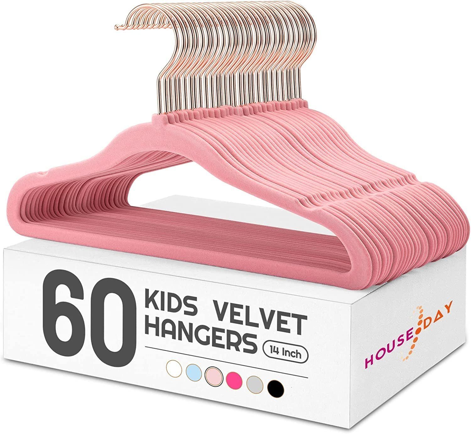 House Day Kleiderbügel Kinder Kleiderbügel Samt, mit drehbarer Haken für 3-15 Jahre, (60-tlg), 35.5cm breit rosa