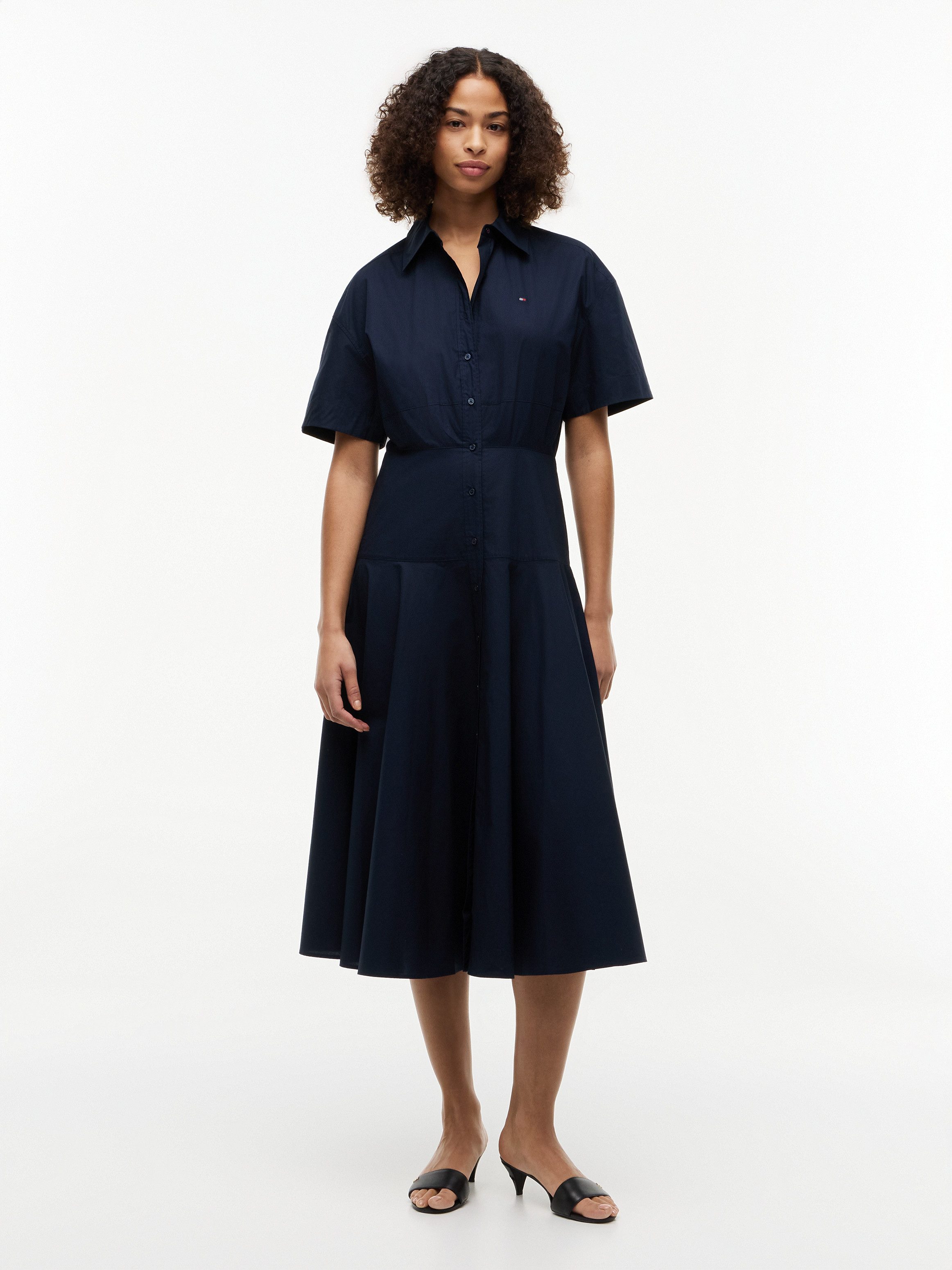 Tommy Hilfiger Blusenkleid POPLIN FLRE SS MIDI SHRT DRS Baumwolle