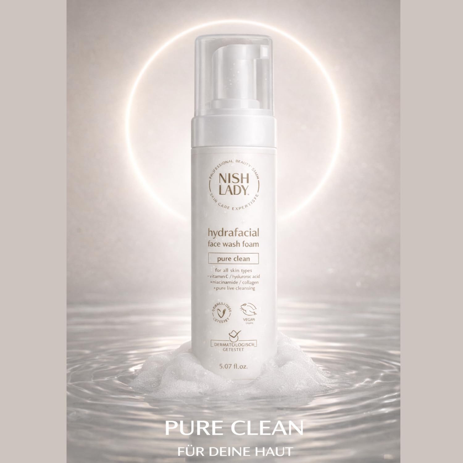 Nishlady Gesichtsreinigungsschwamm Nishlady Hydrafacial Reinigungsschaum 150 ml Vitamin C & Hyaluron